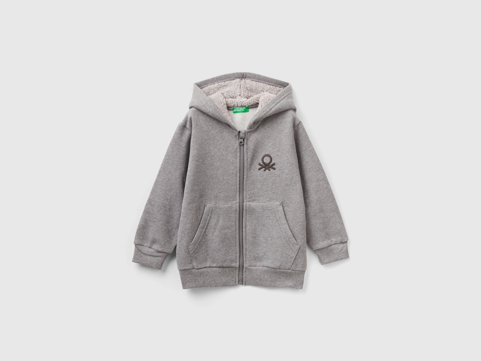 Felpa con cappuccio foderato da bimbo grigio scuro | Benetton Outlet
