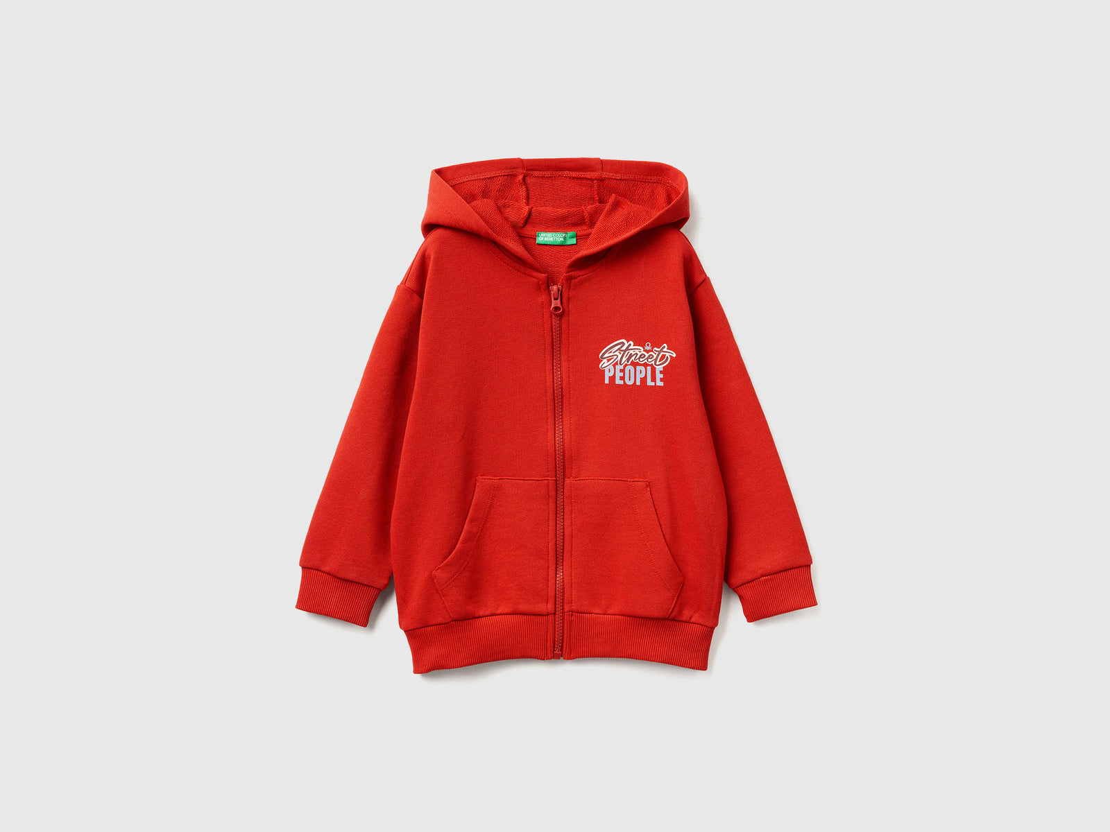 Felpa con stampa e cappuccio da bimbo rosso | Benetton Outlet