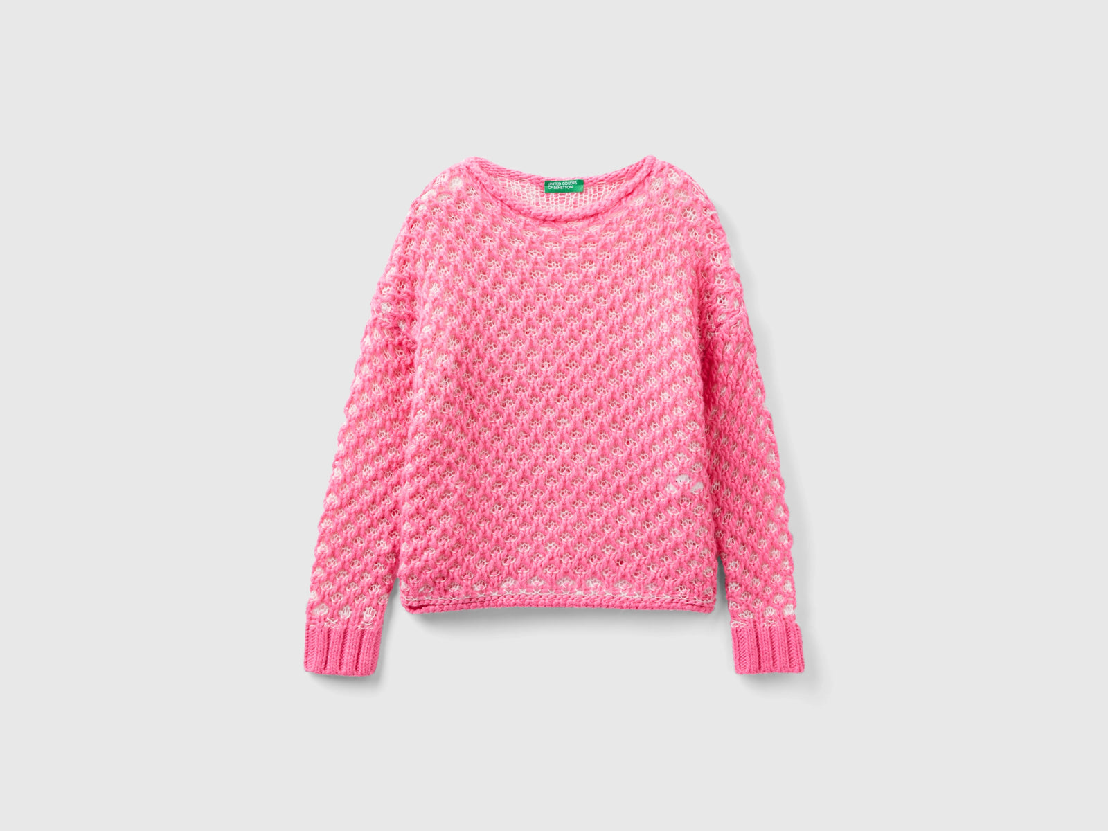 Maglioncino con rete jacquard da bambina rosa | Benetton Outlet