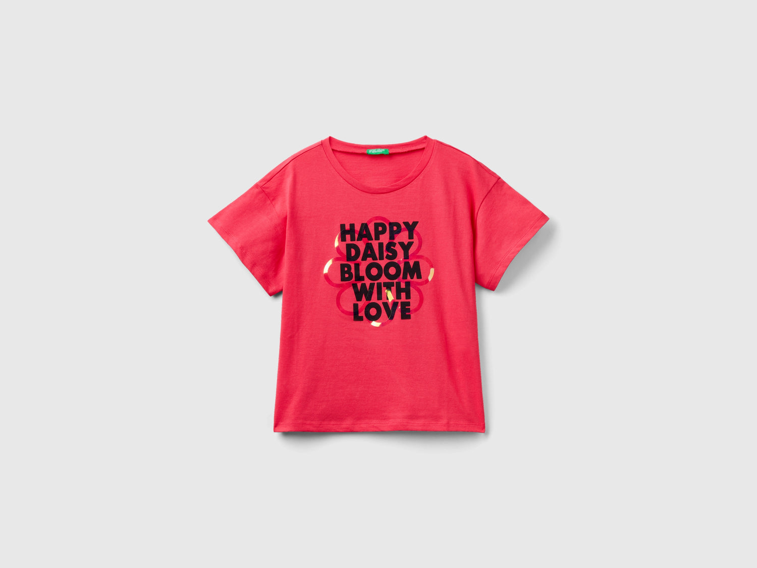 T-shirt manica corta con stampa da bambina fucsia | Benetton Outlet