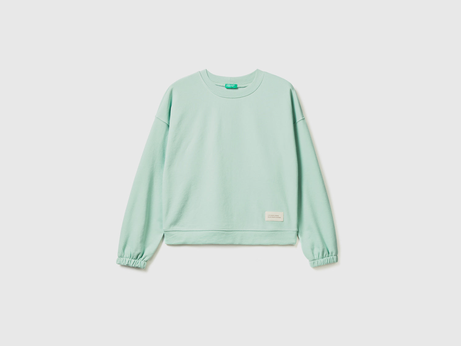 Felpa girocollo a manica lunga in misto cotone da donna verde chiaro | Benetton Outlet