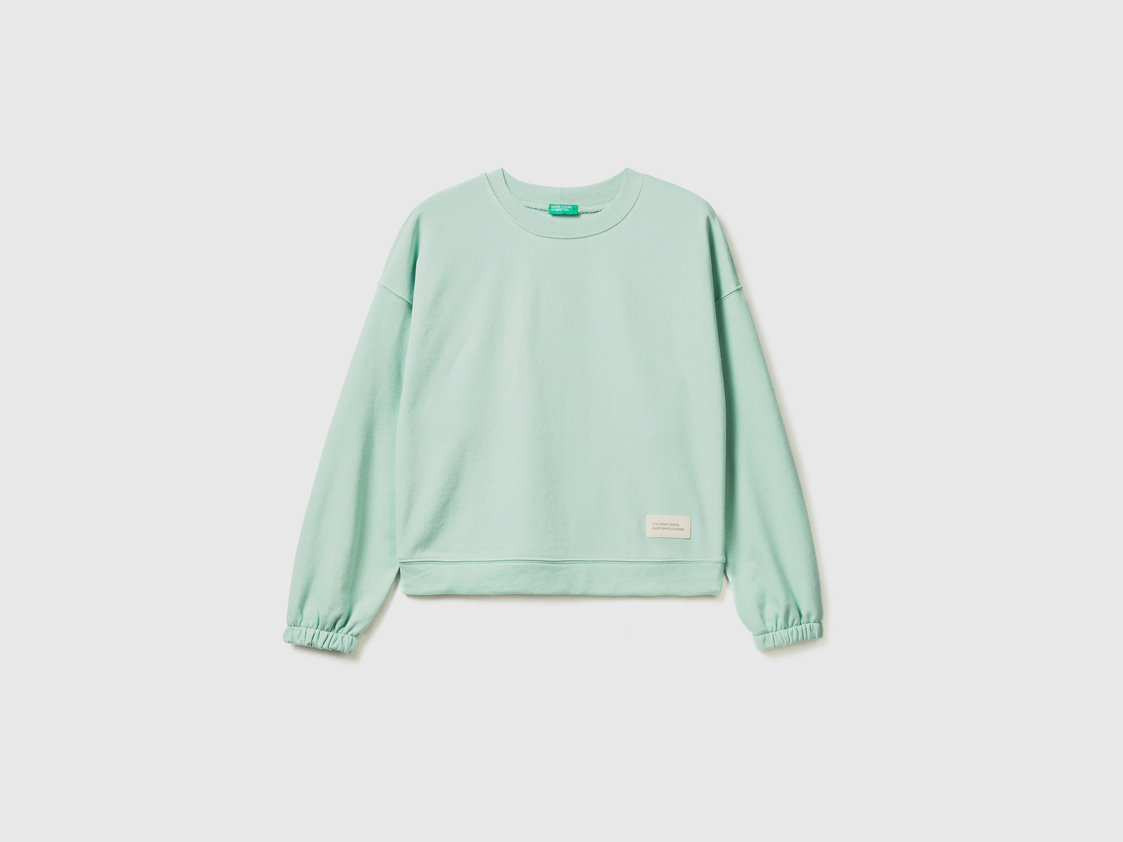 Felpa girocollo a manica lunga in misto cotone da donna verde chiaro | Benetton Outlet