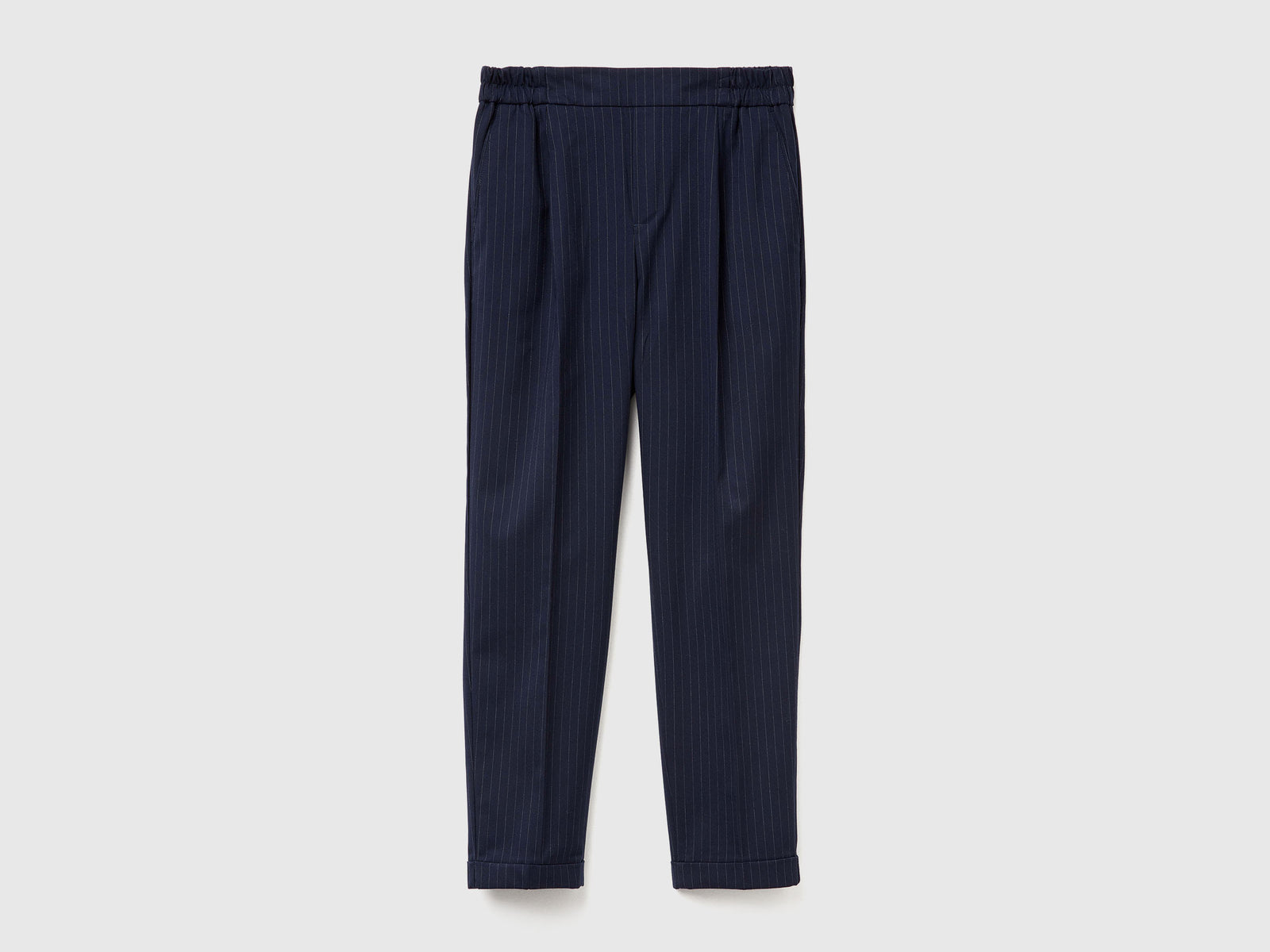 Pantaloni gessati in flanella da donna blu | Benetton Outlet