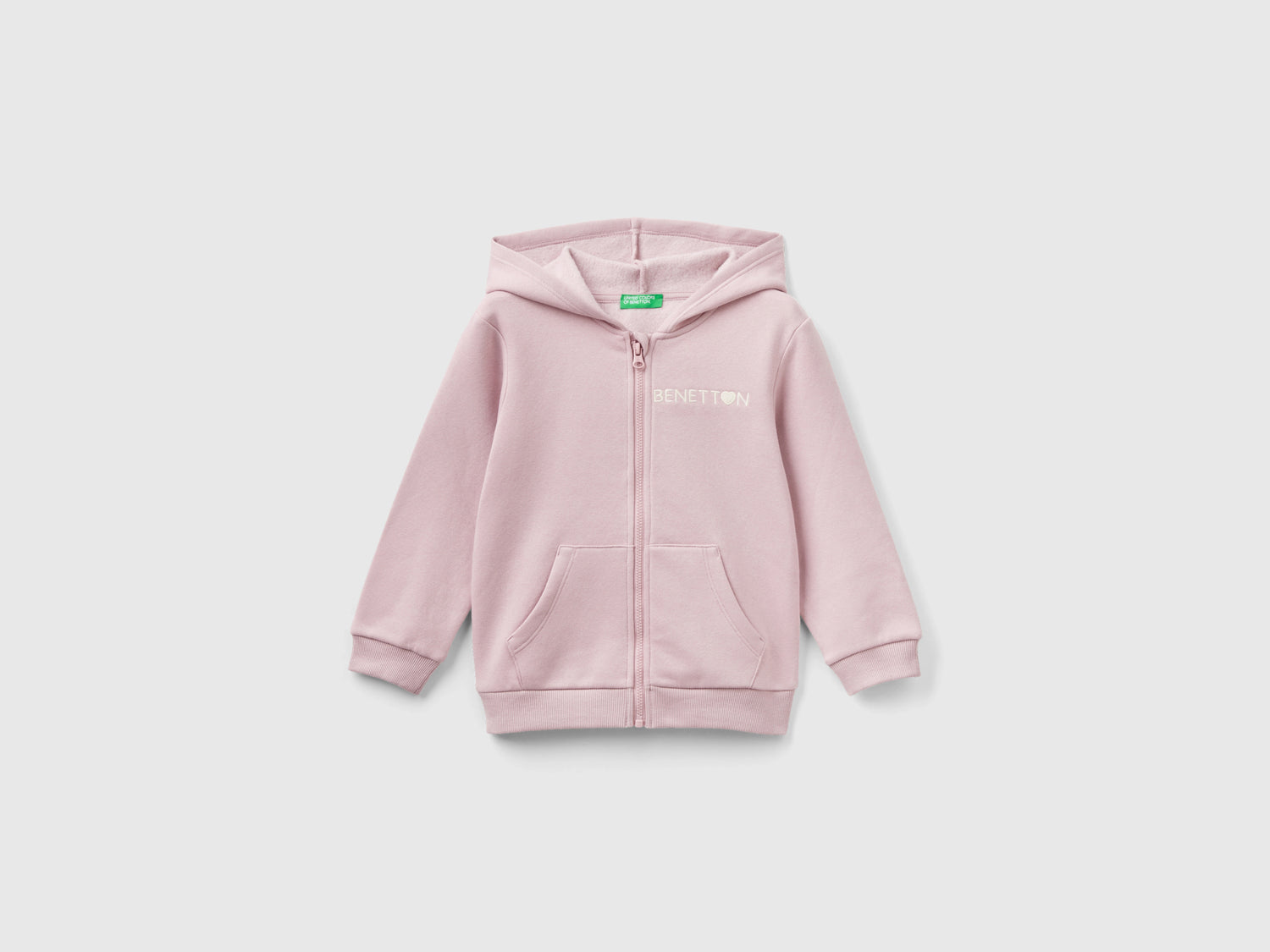 Felpa con zip in misto cotone da bimba rosa | Benetton Outlet