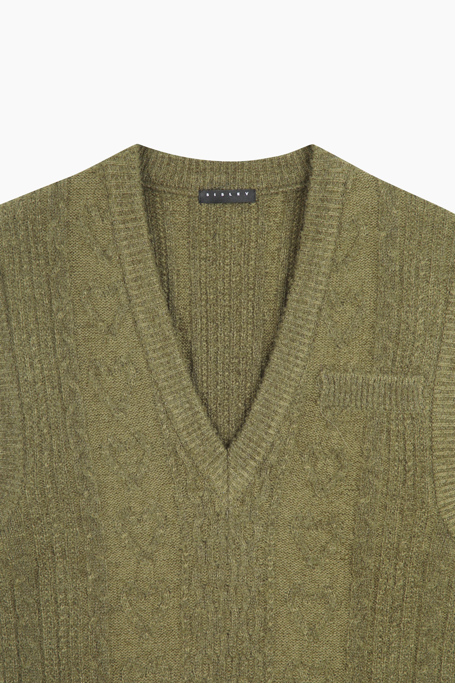 Gilet in maglia con trecce da donna verde oliva 3 | Sisley Outlet