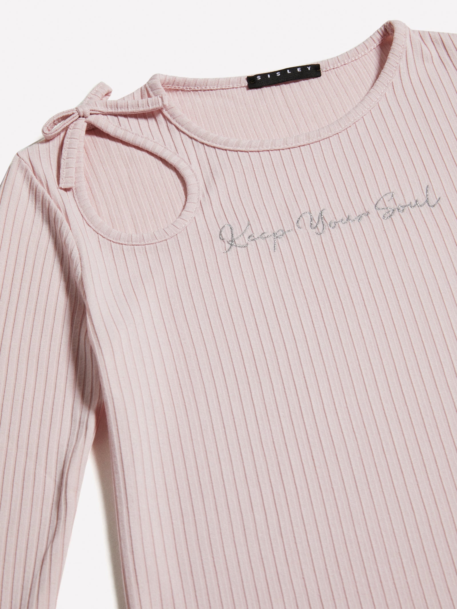 T-shirt a costine con ricamo e cut-out da bambina rosa 2 | Sisley young Outlet