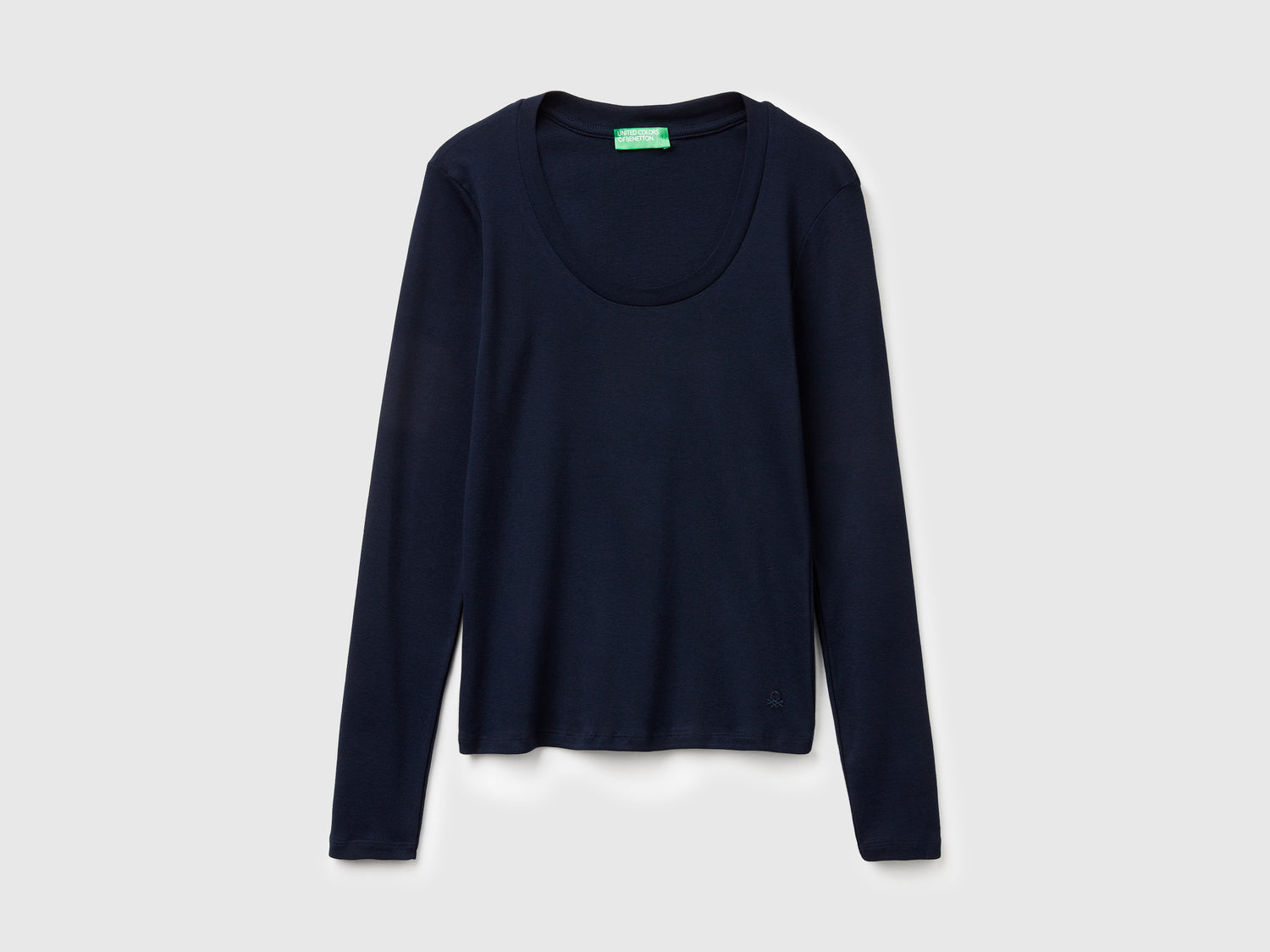 T-shirt manica lunga in puro cotone da donna blu scuro | Benetton Outlet