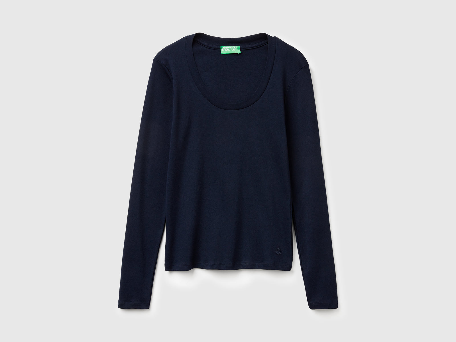 T-shirt manica lunga in puro cotone da donna blu scuro | Benetton Outlet