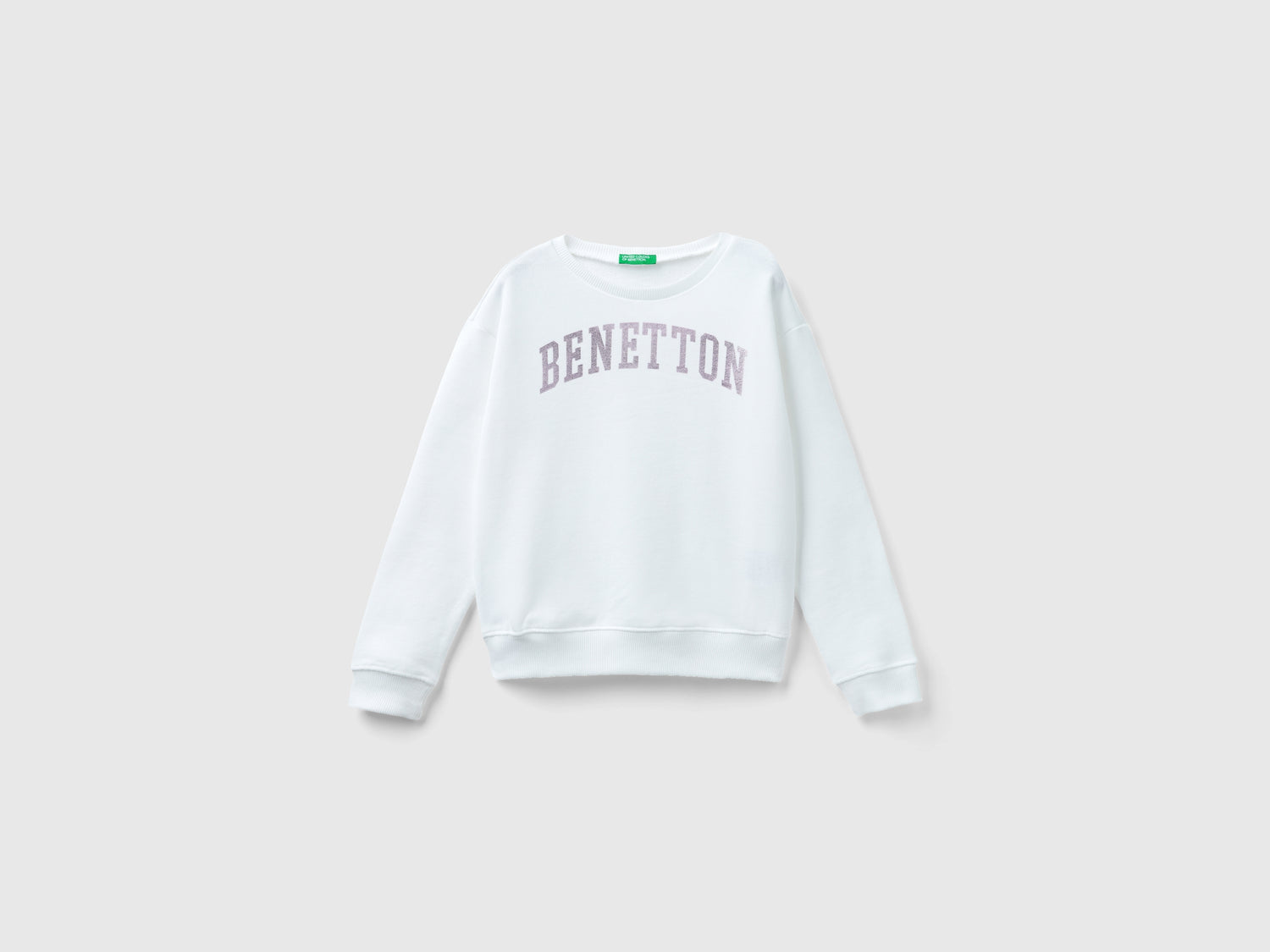 Felpa 100% cotone con logo da bambina bianco | Benetton Outlet
