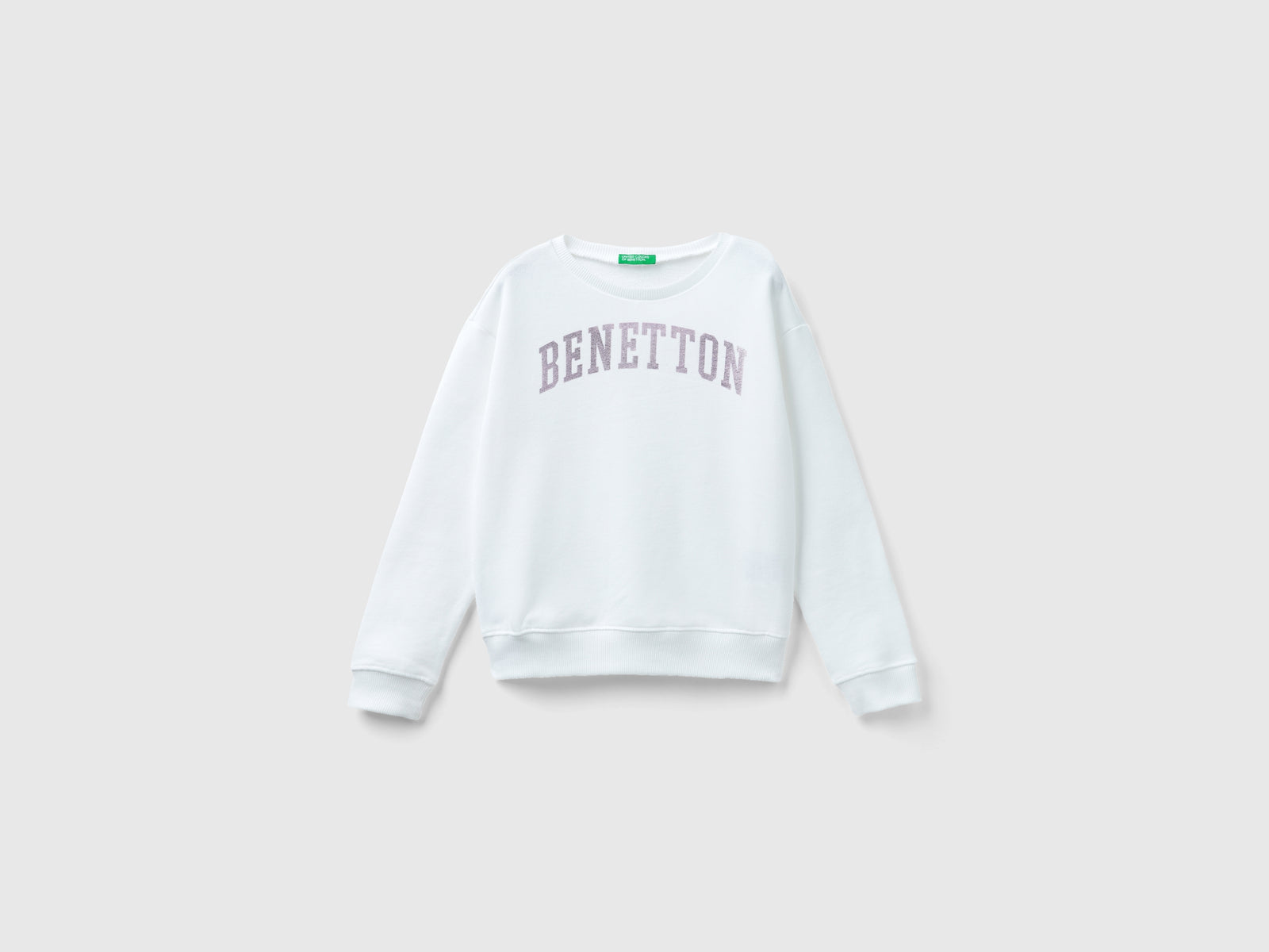 Felpa 100% cotone con logo da bambina bianco | Benetton Outlet