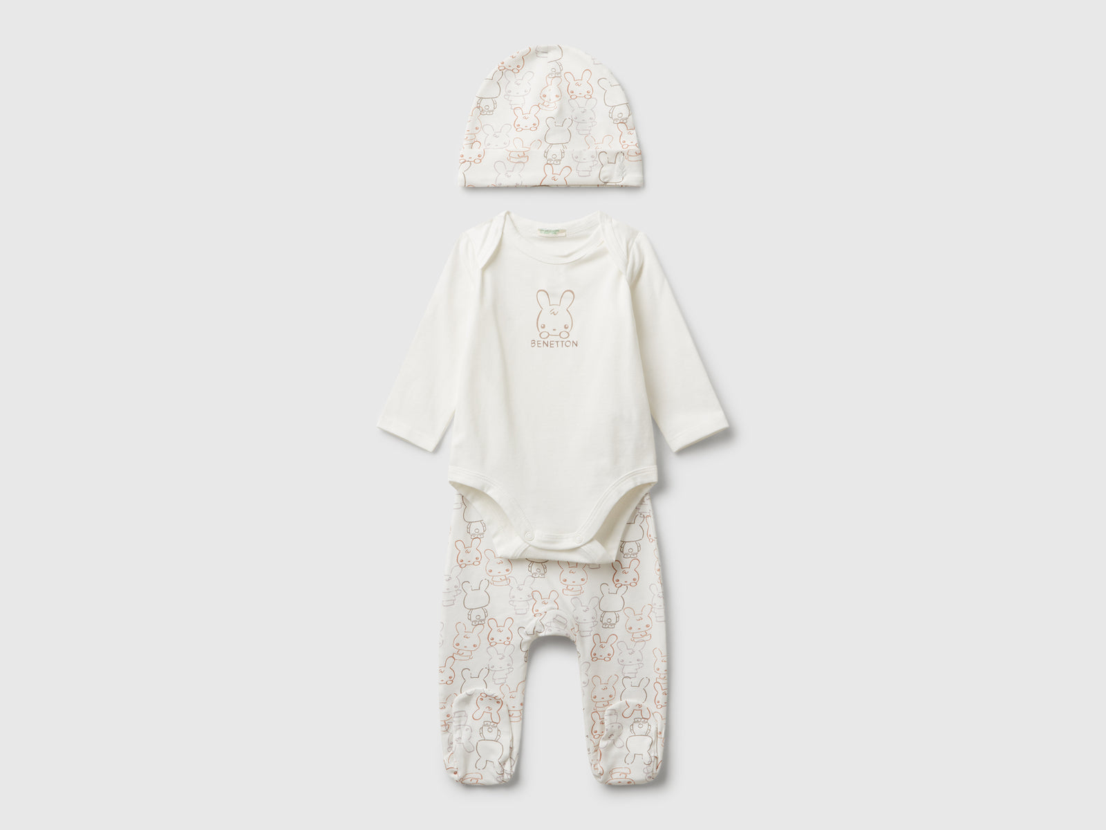 Completo in cotone stretch da neonato bianco panna | Benetton Outlet