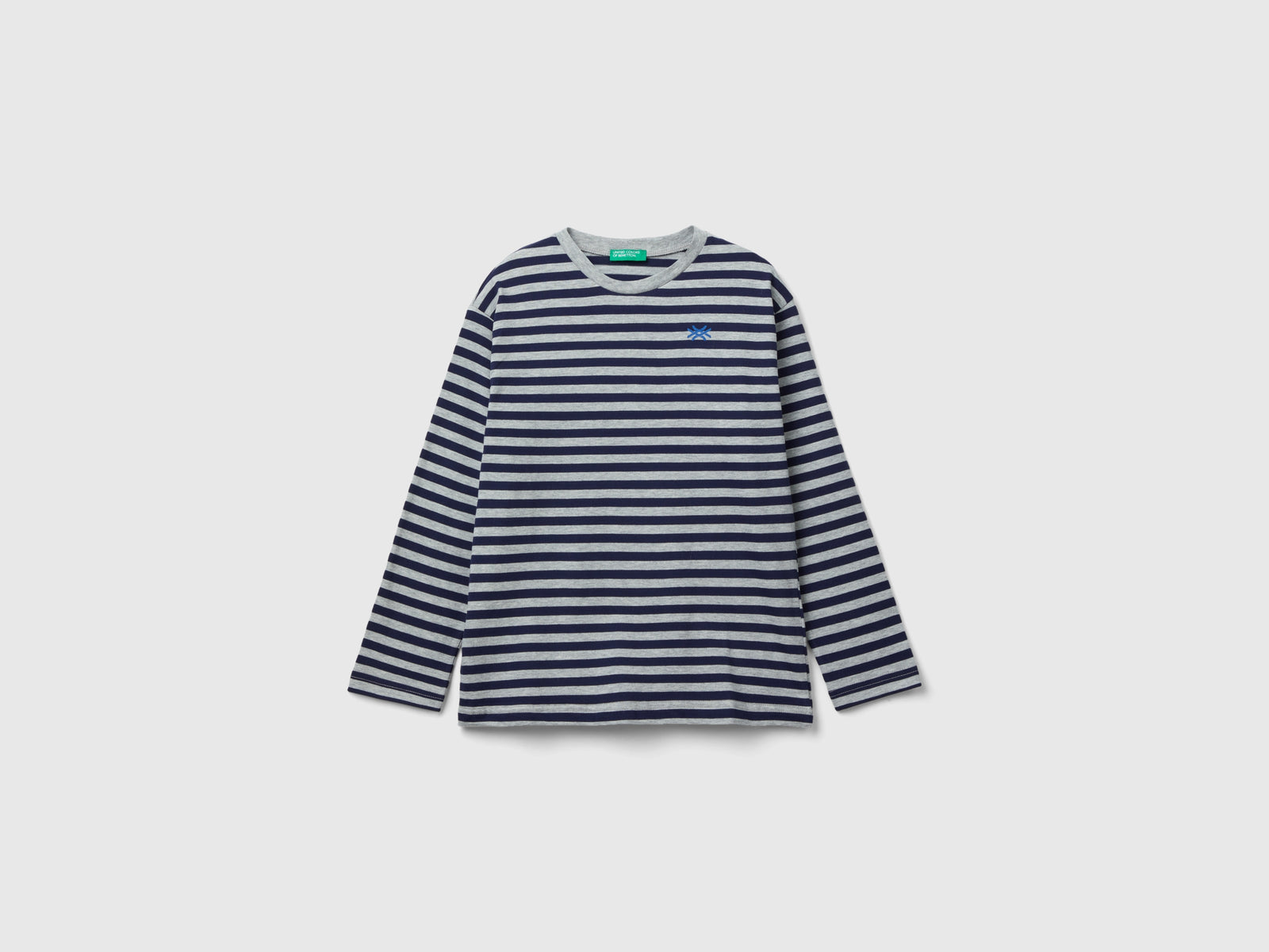 T-shirt a righe 100% cotone da bambino grigio | Benetton Outlet