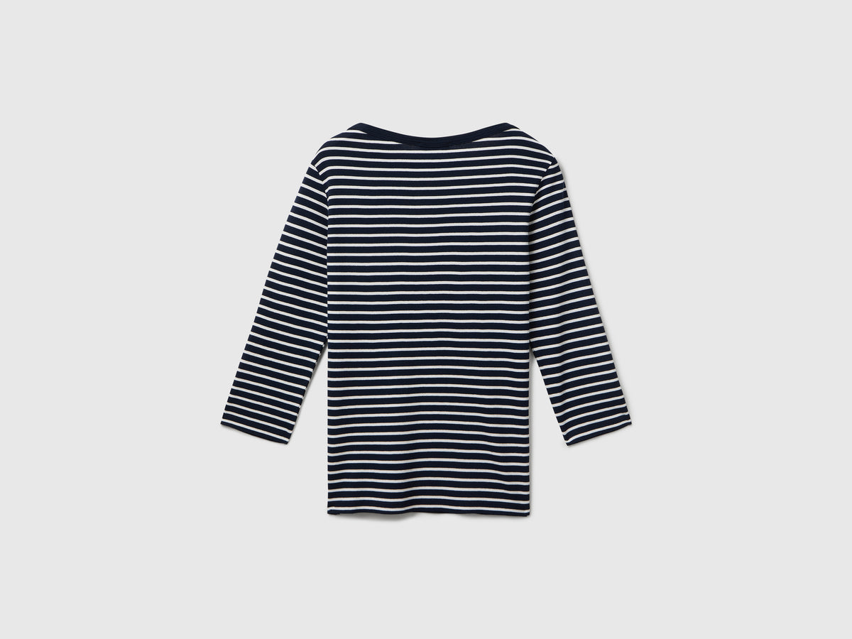 T-shirt manica 3/4 a righe in puro cotone