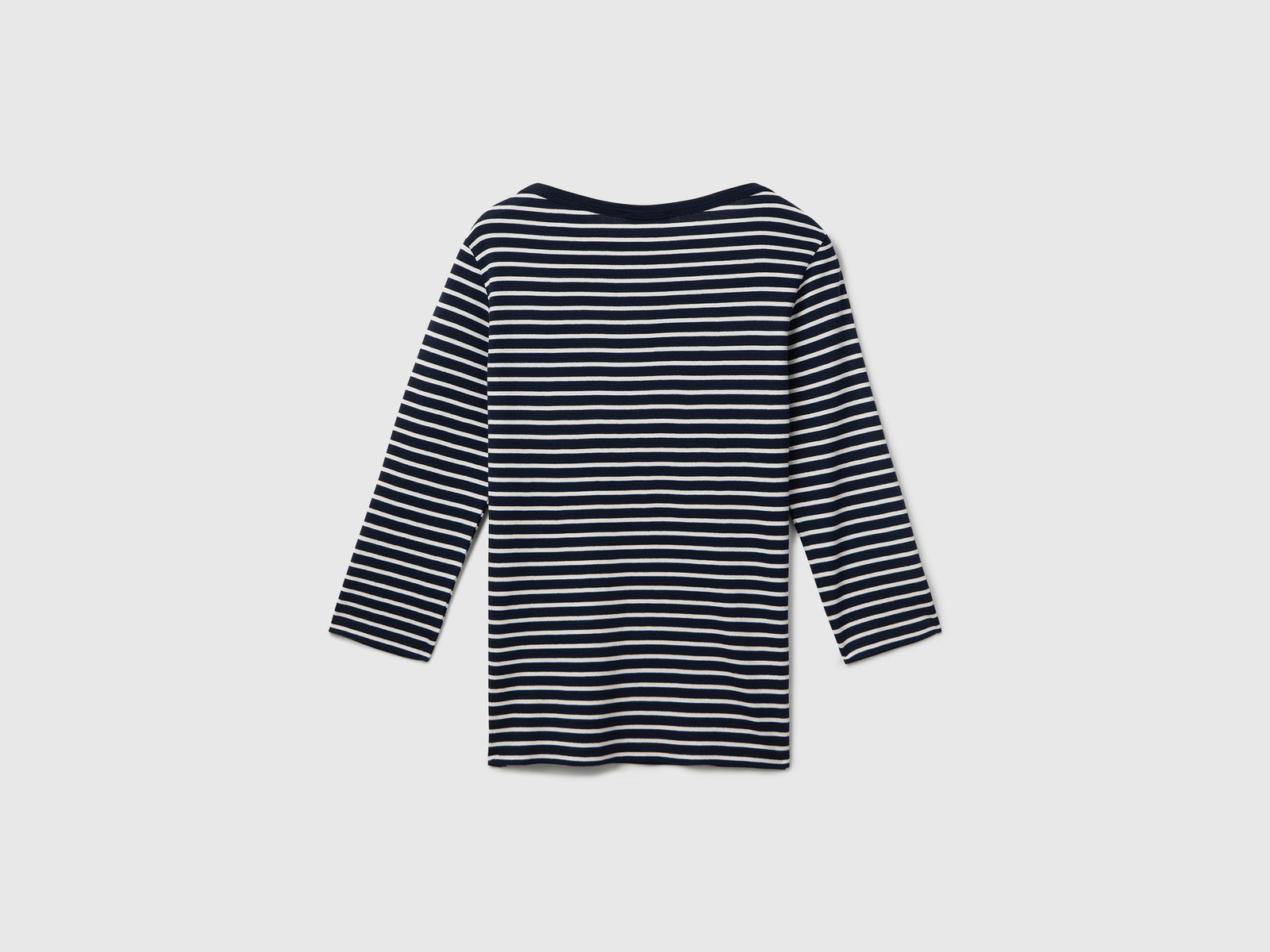 T-shirt manica 3/4 a righe in puro cotone da donna blu scuro 2 | Benetton Outlet