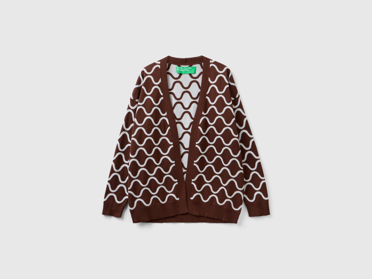 Cardigan reversibile con motivo onde da donna marrone scuro | Benetton Outlet