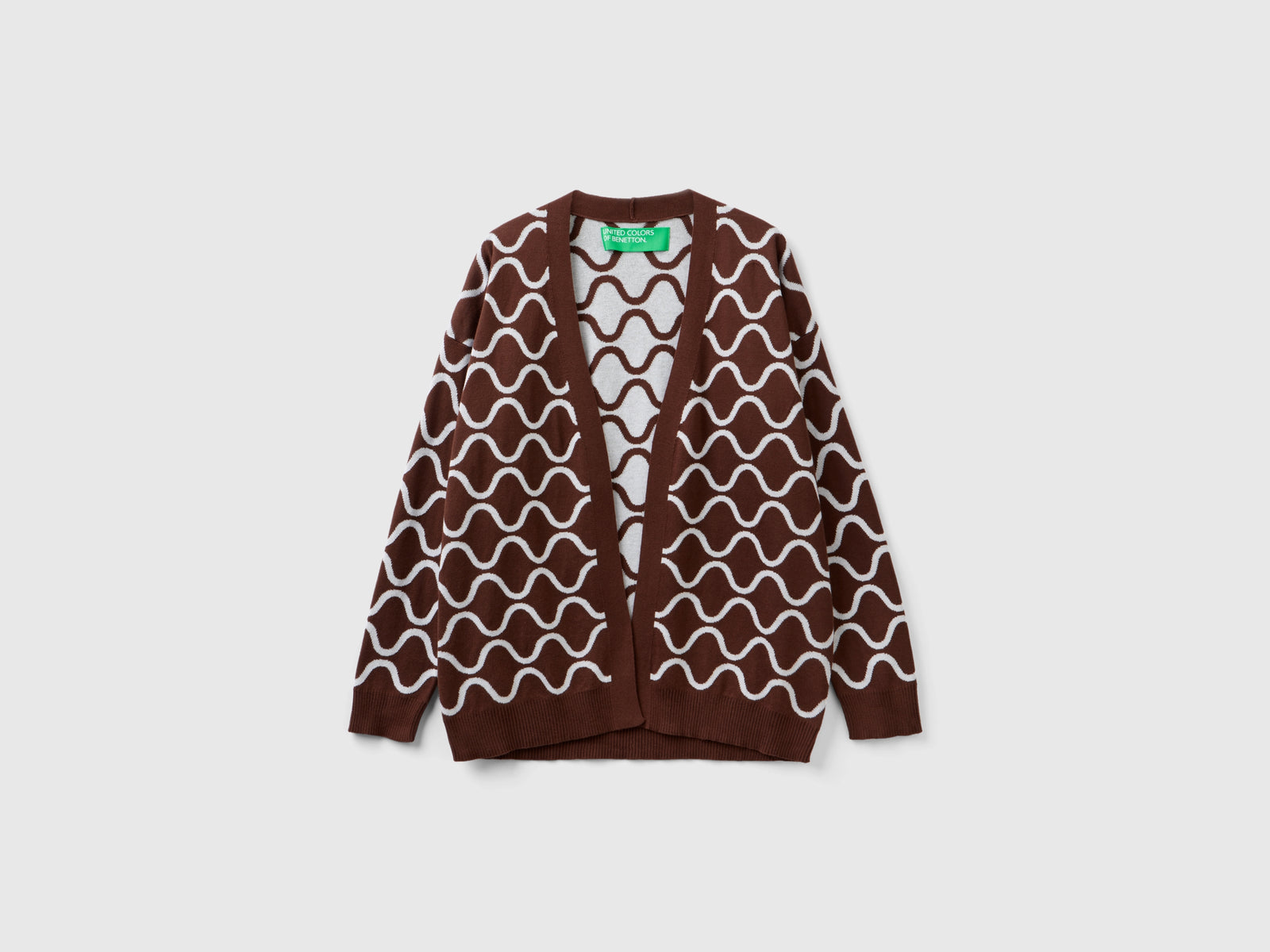Cardigan reversibile con motivo onde da donna marrone scuro | Benetton Outlet