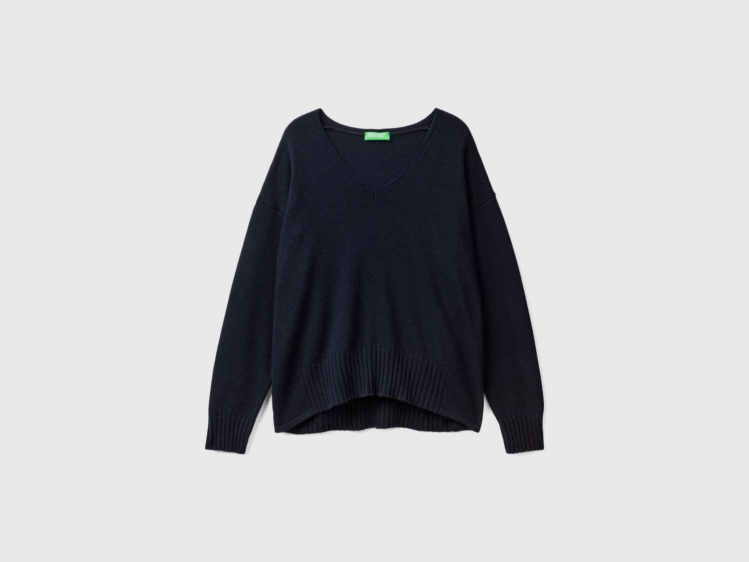 Maglia scollo a V in misto lana da donna blu scuro | Benetton Outlet