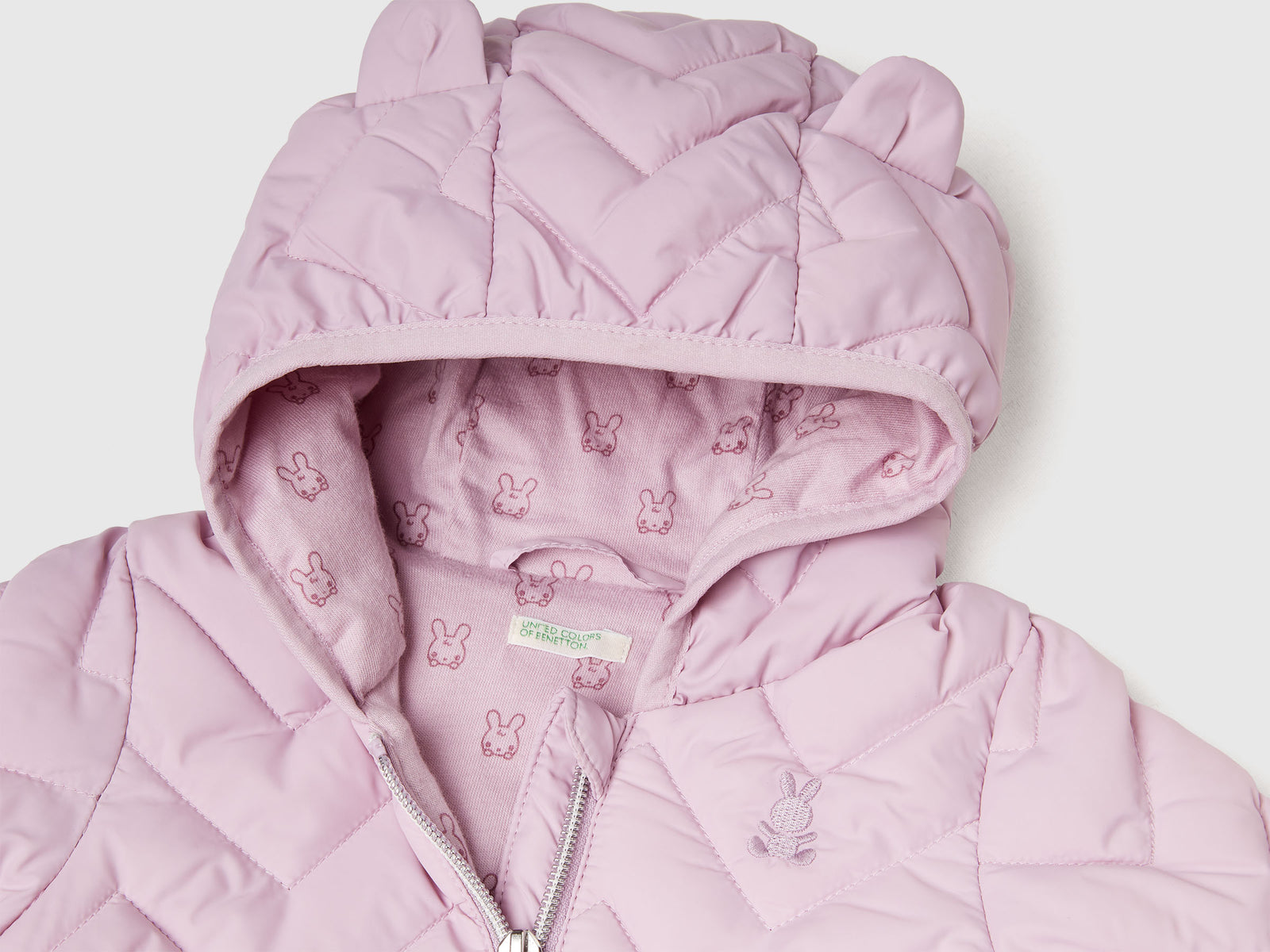 Piumino imbottito con orecchie da neonato lavanda 3 | Benetton Outlet