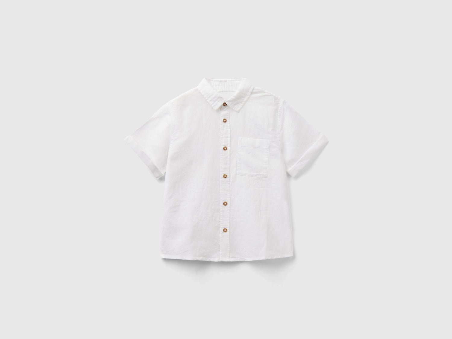 Camicia manica corta in misto lino da bimbo bianco | Benetton Outlet