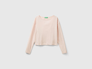 T-shirt rosa cipria in cotone a fibra lunga