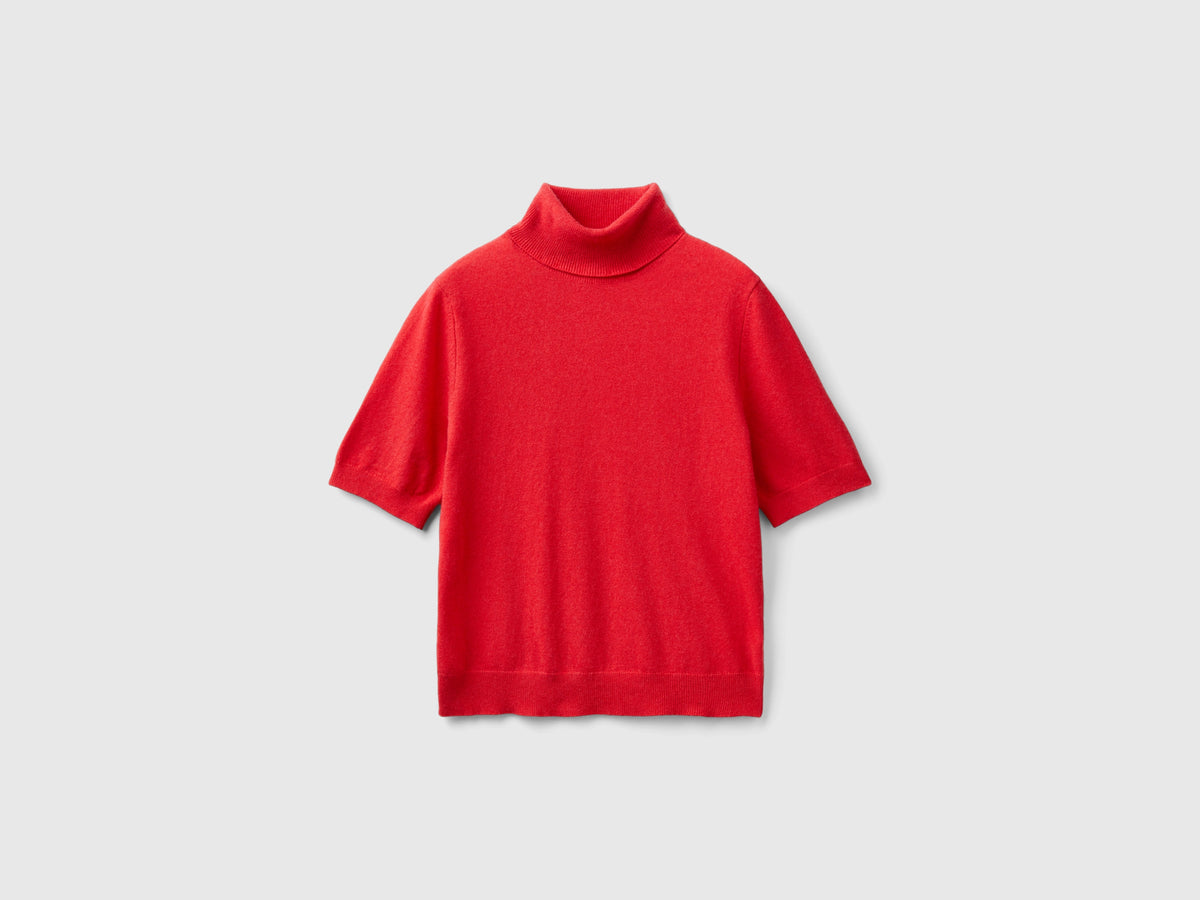 Dolcevita a manica corta in misto cashmere