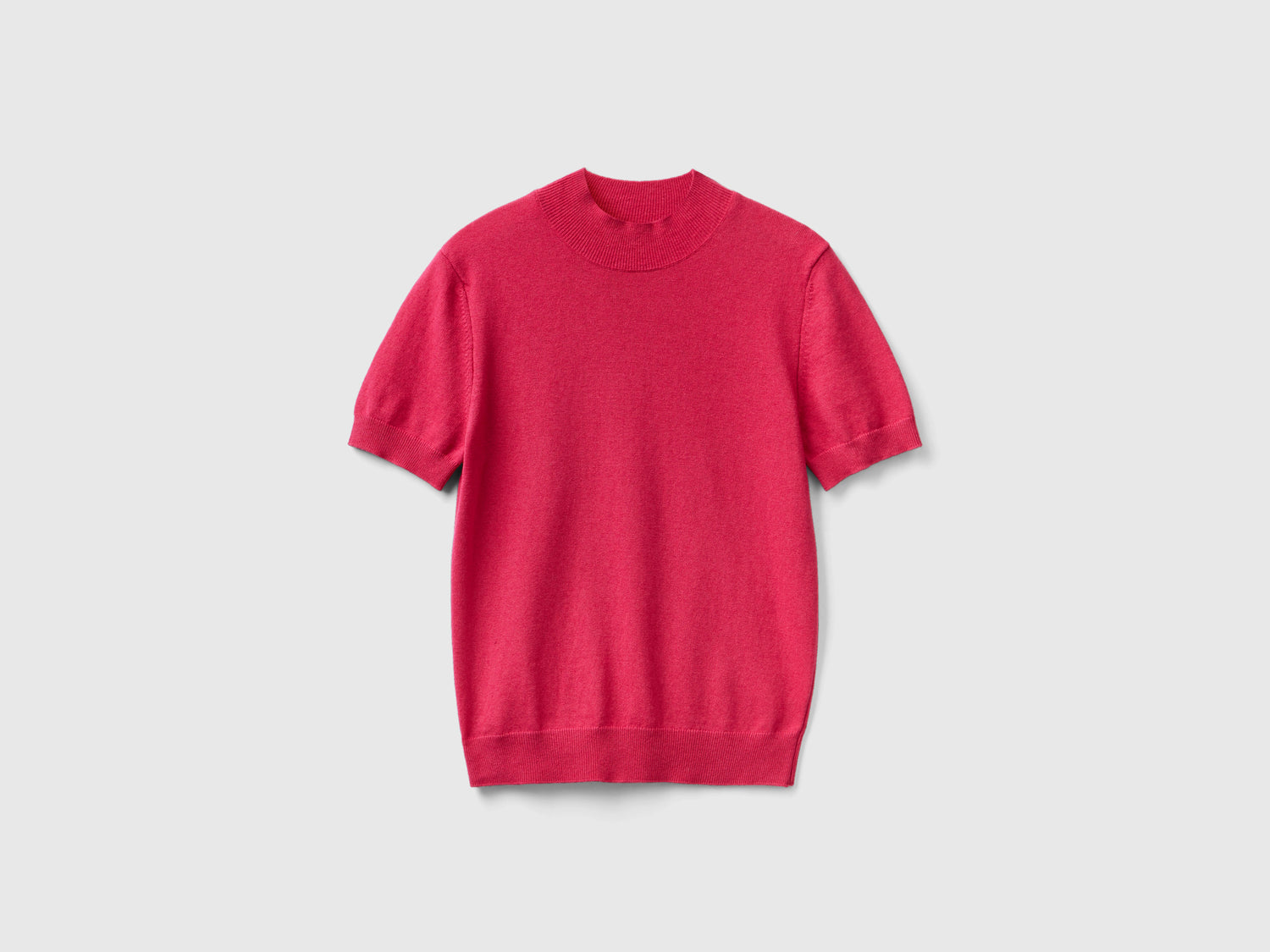 Maglia rosso magenta a manica corta in misto cashmere da donna ciclamino | Benetton Outlet
