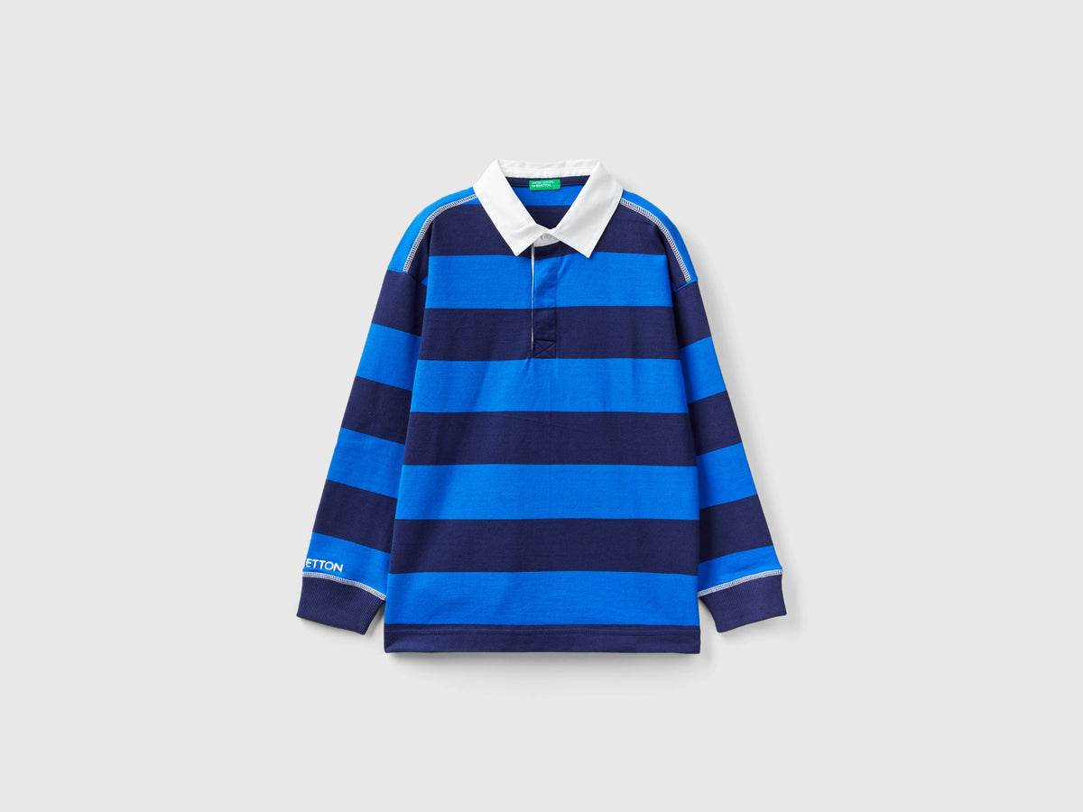 Polo rugby a righe bluette e blu scuro
