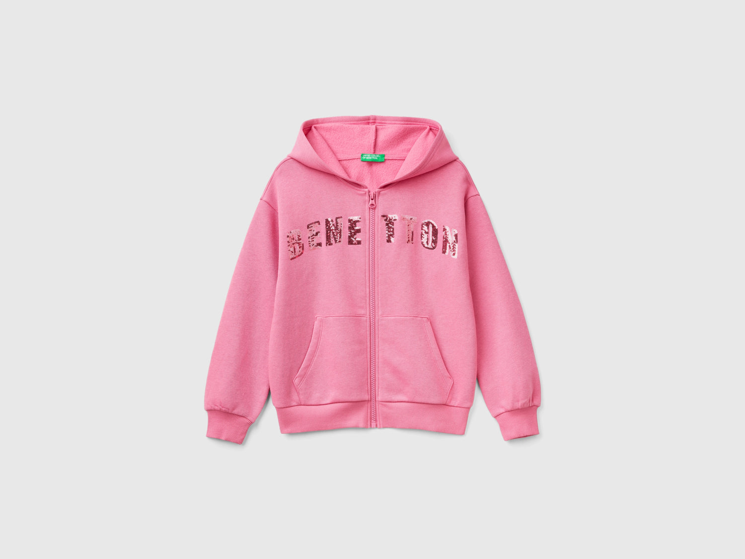 Felpa con zip e paillettes da bambina rosa | Benetton Outlet