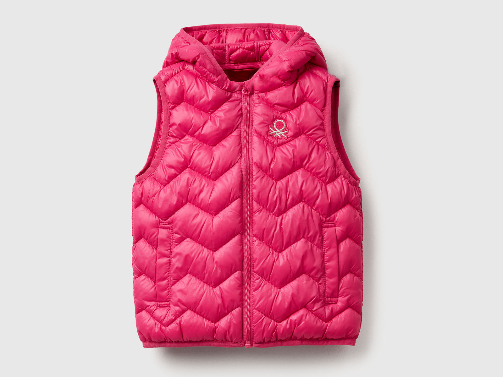 Gilet imbottito con cappuccio da bimba fucsia | Benetton Outlet