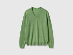 Maglia scollo a V mélange in pura lana Merino