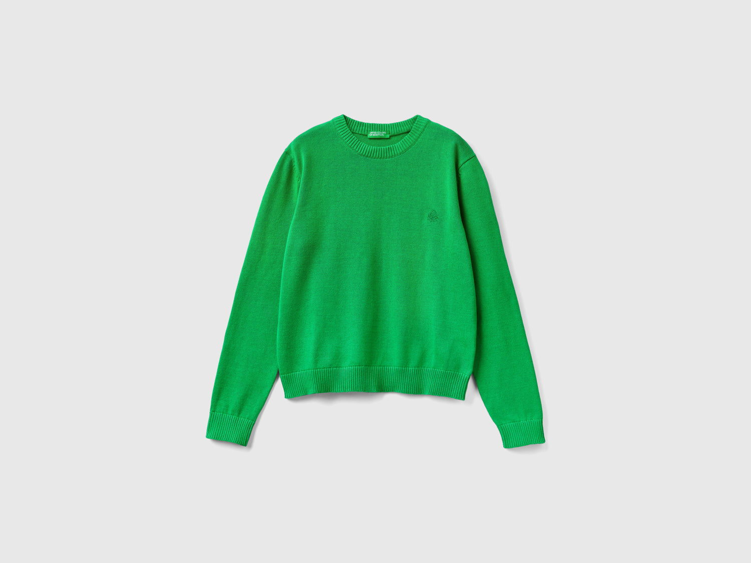 Maglia girocollo 100% cotone da bambino verde | Benetton Outlet