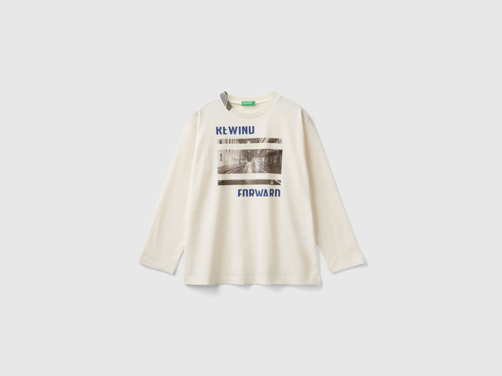 T-shirt con stampa fotografica in cotone bio da bambino bianco panna | Benetton Outlet