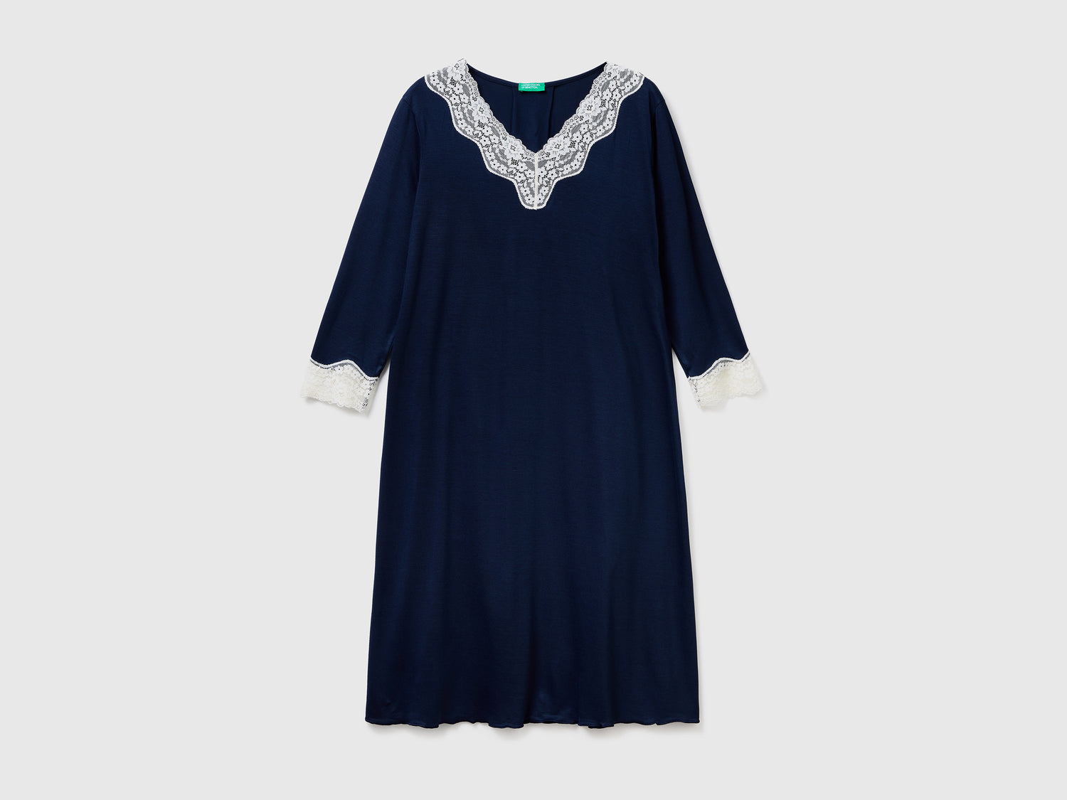 Camicia da notte con dettagli in pizzo da donna blu scuro | Benetton Outlet