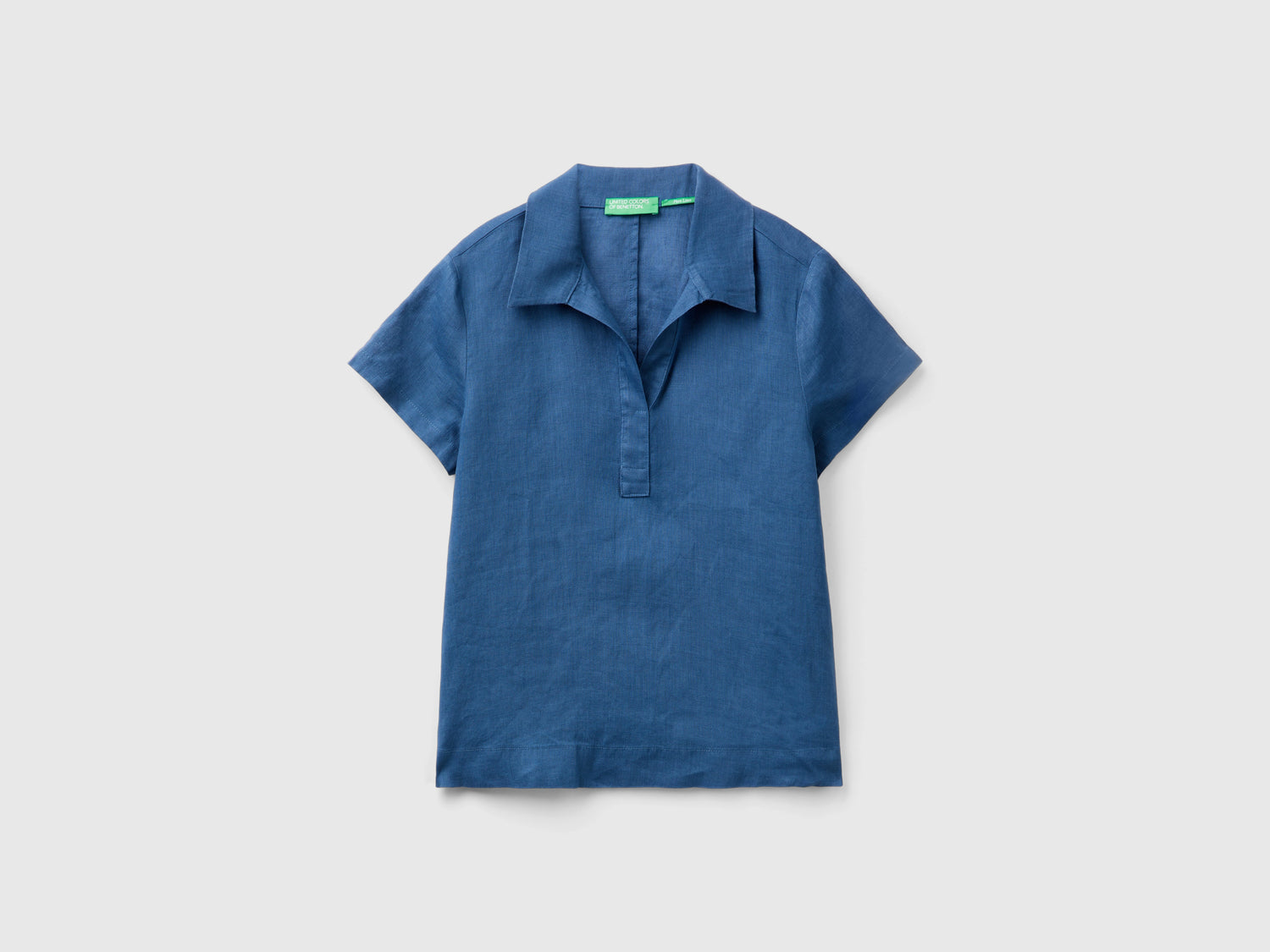 Blusa a polo in puro lino da donna avio | Benetton Outlet