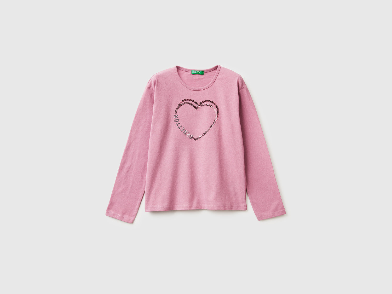 T-shirt in caldo cotone con paillettes da bambina rosa | Benetton Outlet