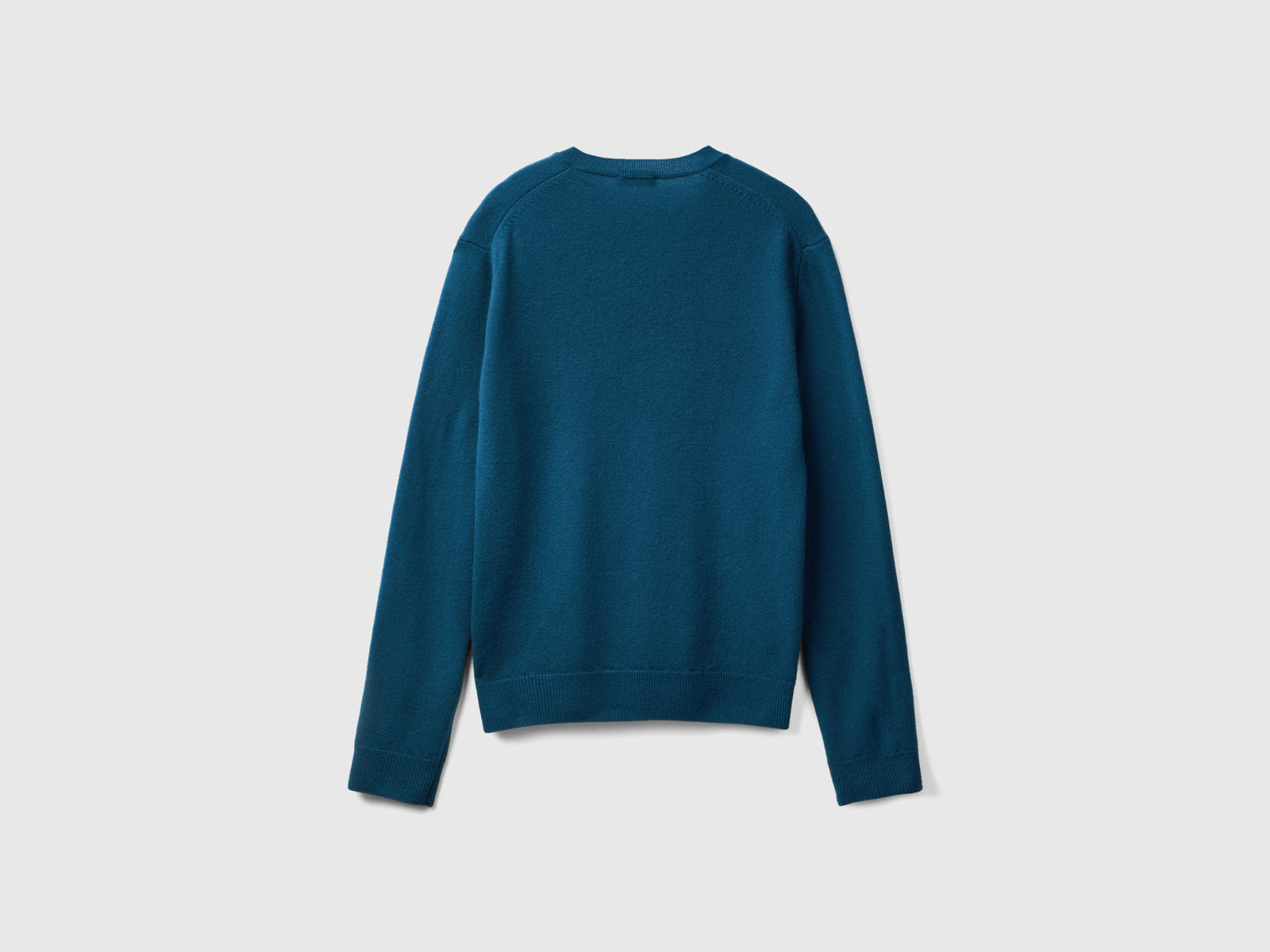Maglia con scollo a V in pura lana Merino da donna blu 2 | Benetton Outlet