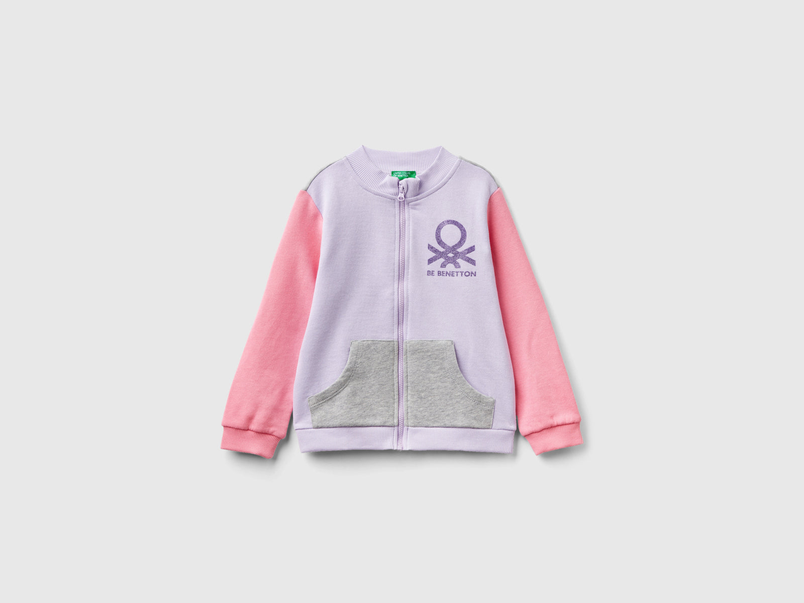 Felpa con zip in cotone bio da bimba multi-color | Benetton Outlet