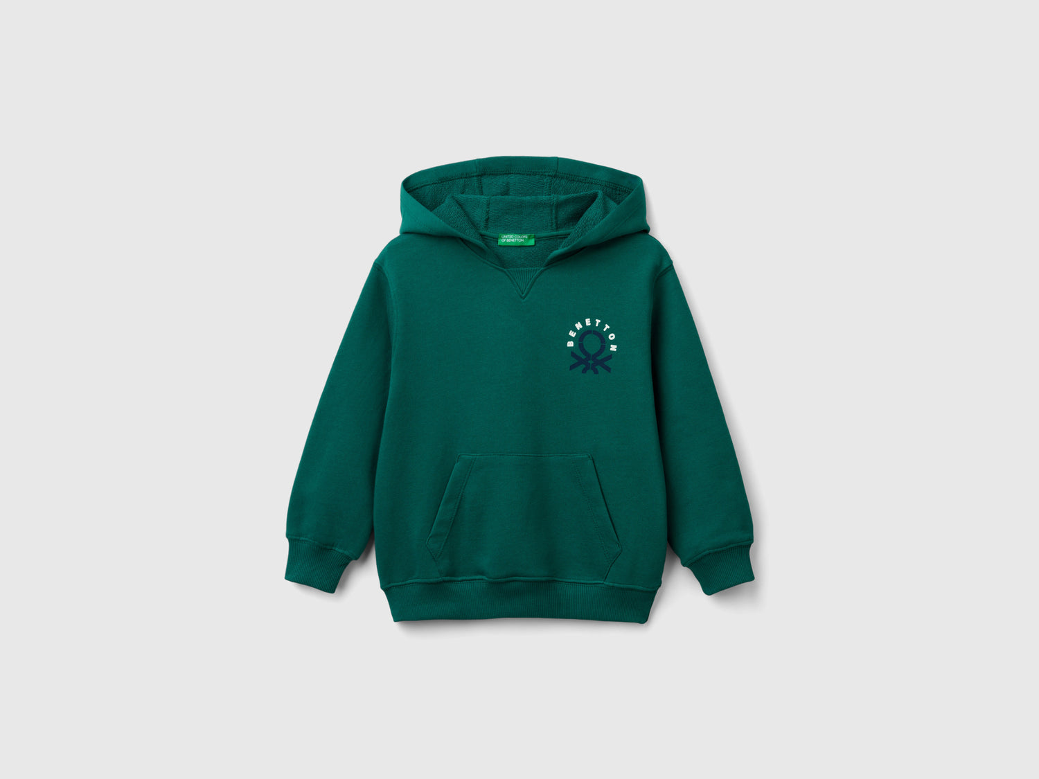 Felpa con cappuccio 100% cotone da bimbo verde scuro | Benetton Outlet