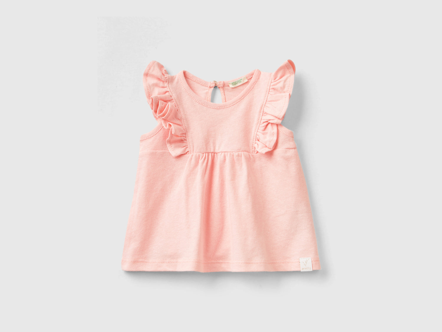 Maglietta in misto lino con rouches da neonato rosa | Benetton Outlet