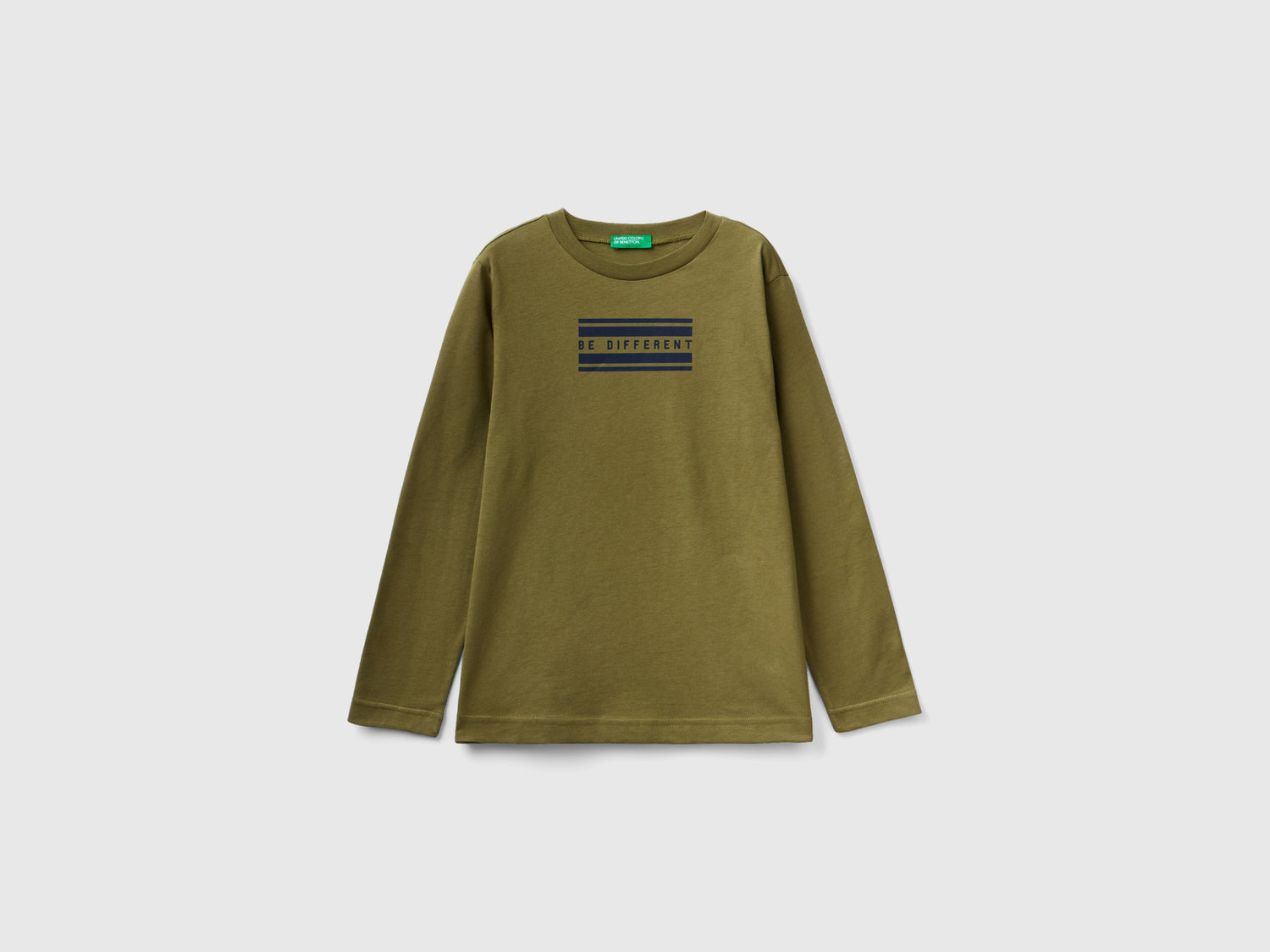 T-shirt a manica lunga con stampa da bambino verde militare | Benetton Outlet