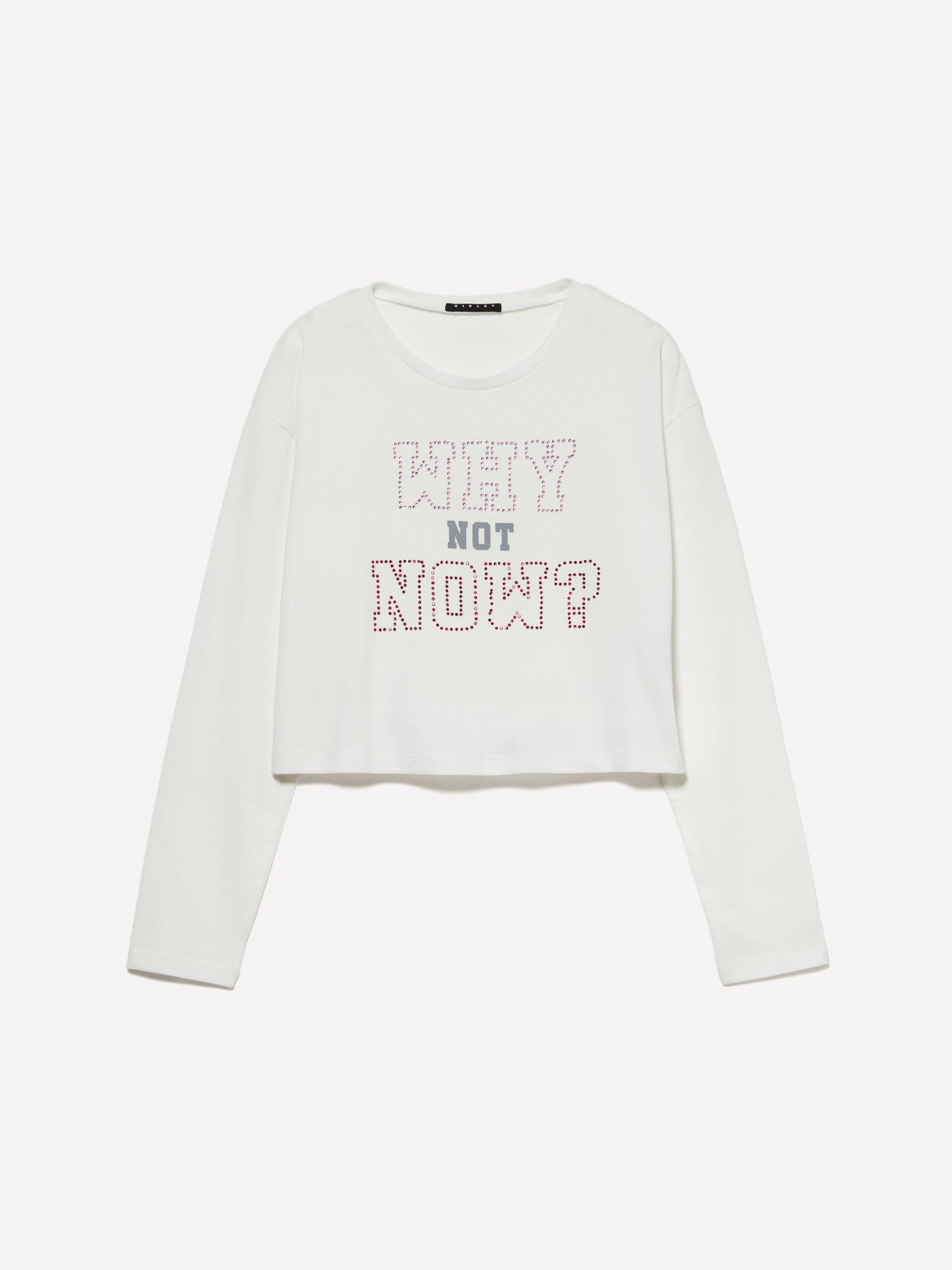 T-shirt cropped con strass da bambina bianco | Sisley young Outlet