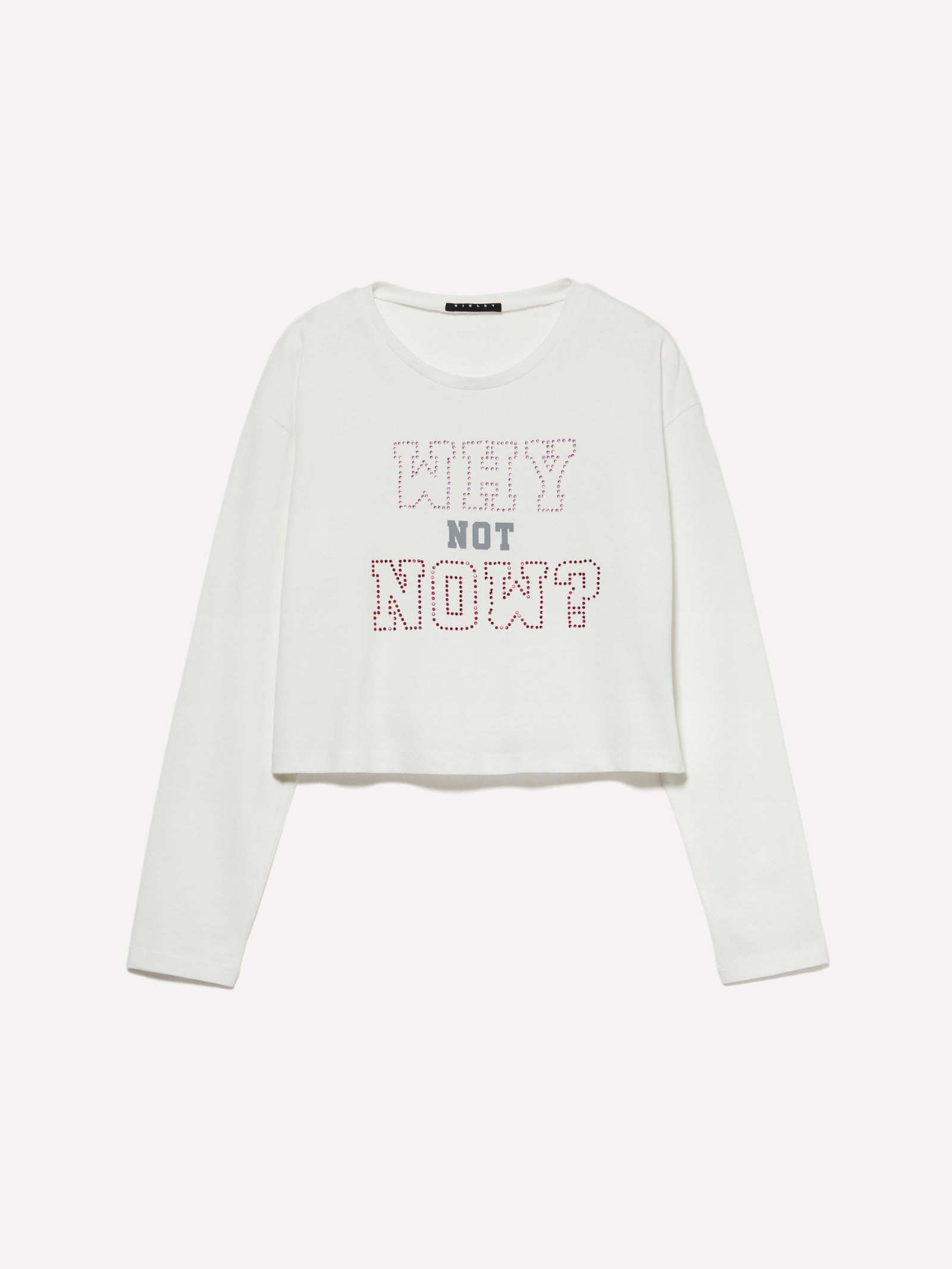 T-shirt cropped con strass da bambina bianco | Sisley young Outlet