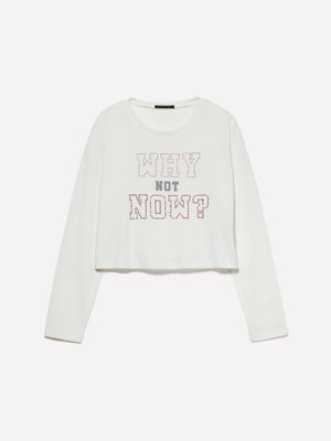 T-shirt cropped con strass