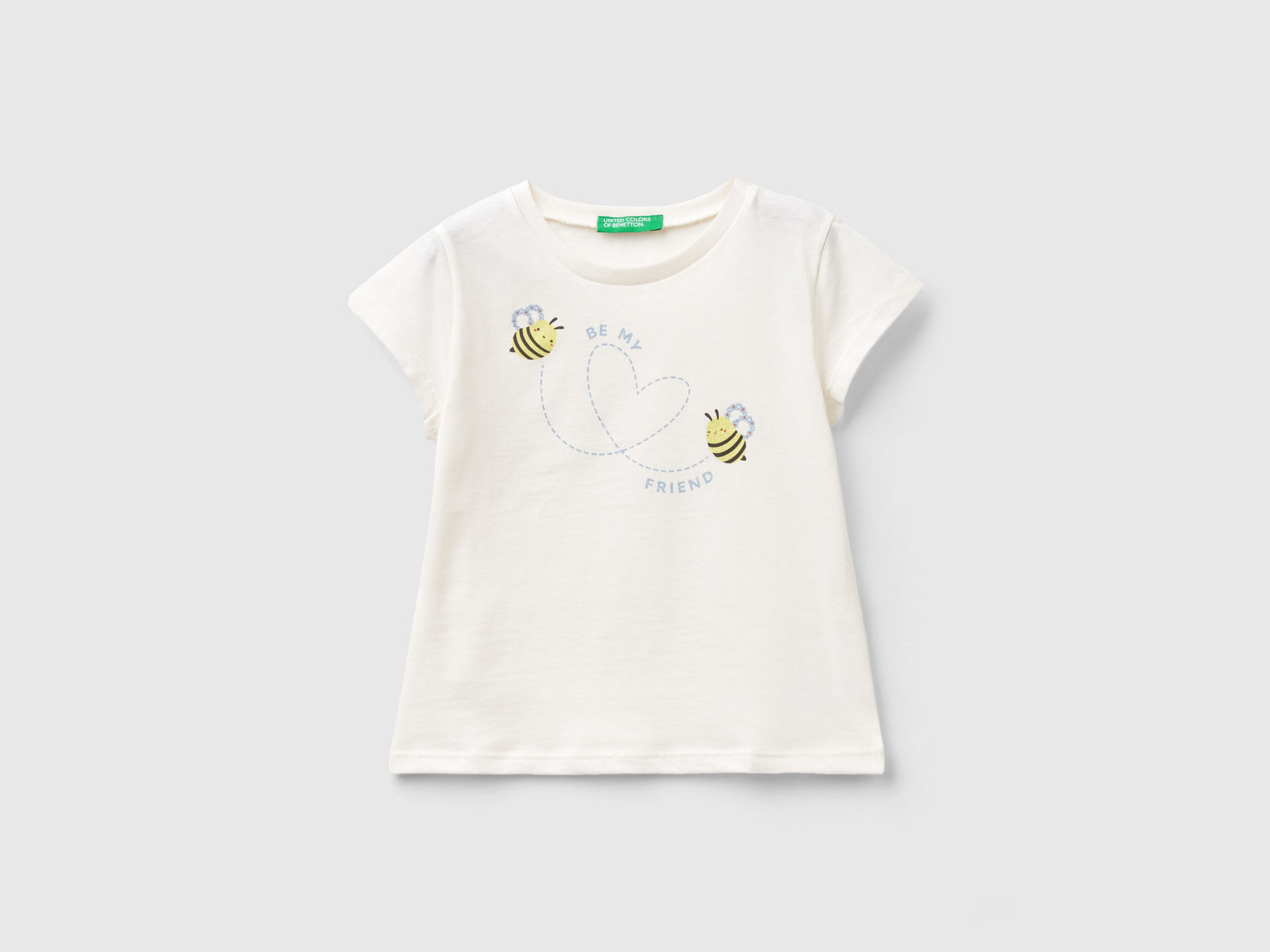 T-shirt in cotone bio con glitter da bimba bianco | Benetton Outlet