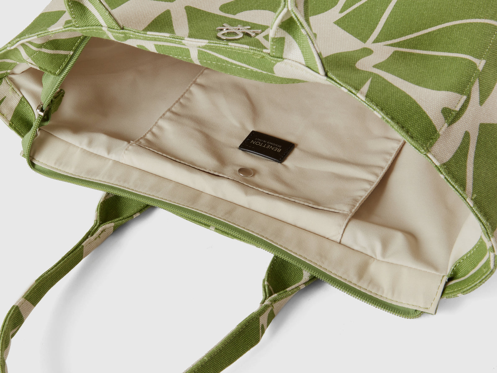 Tote bag con fantasia geometrica da donna verde militare 3 | Benetton Outlet