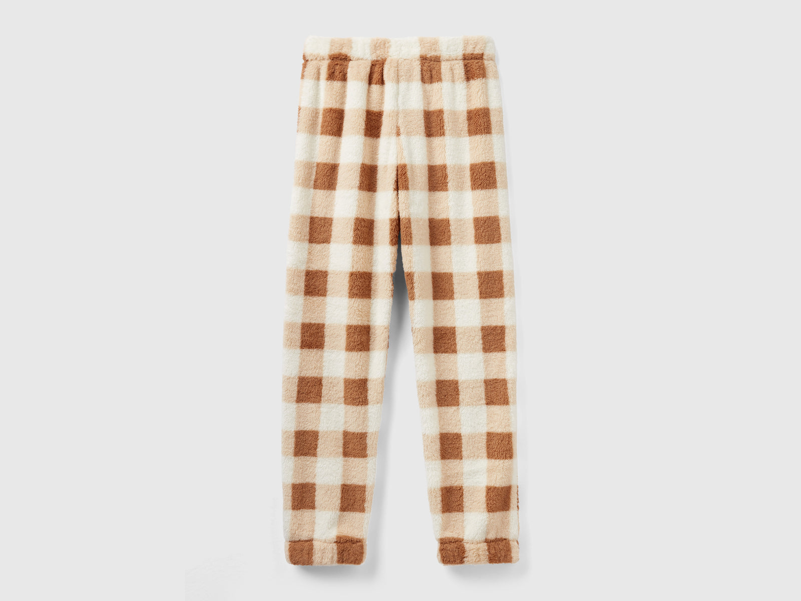 Pantaloni a quadri in pelliccetta da donna cammello 2 | Benetton Outlet