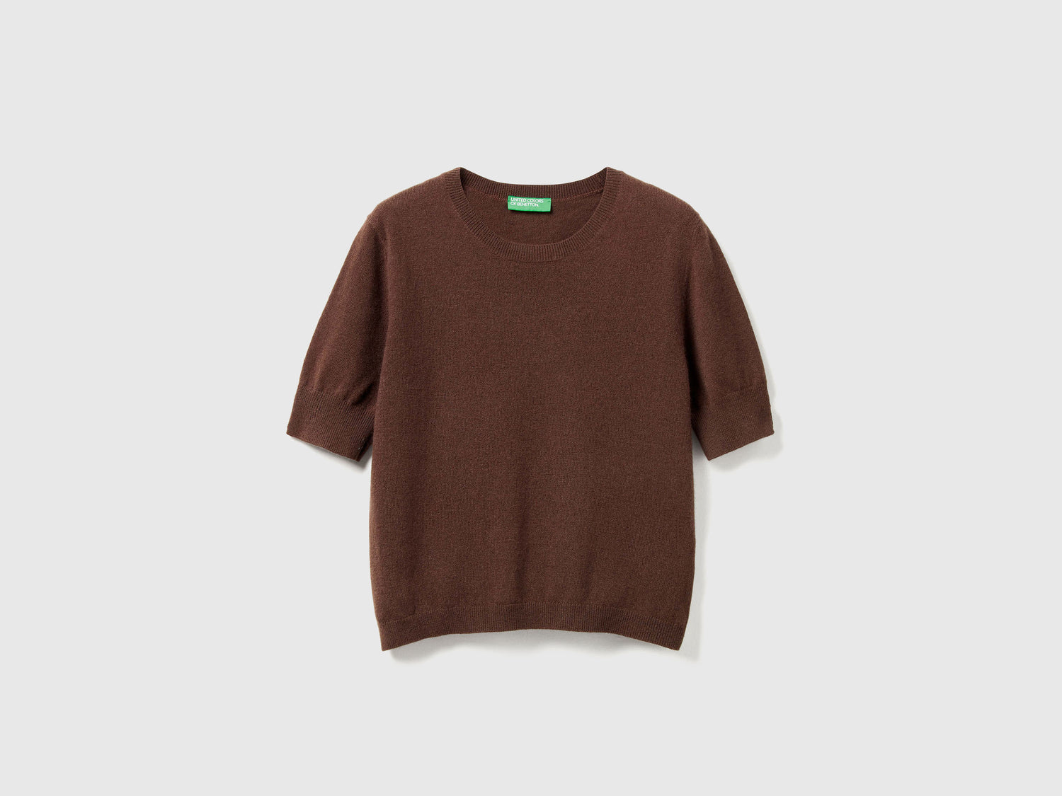 Maglia manica corta in pura lana Merino da donna marrone | Benetton Outlet