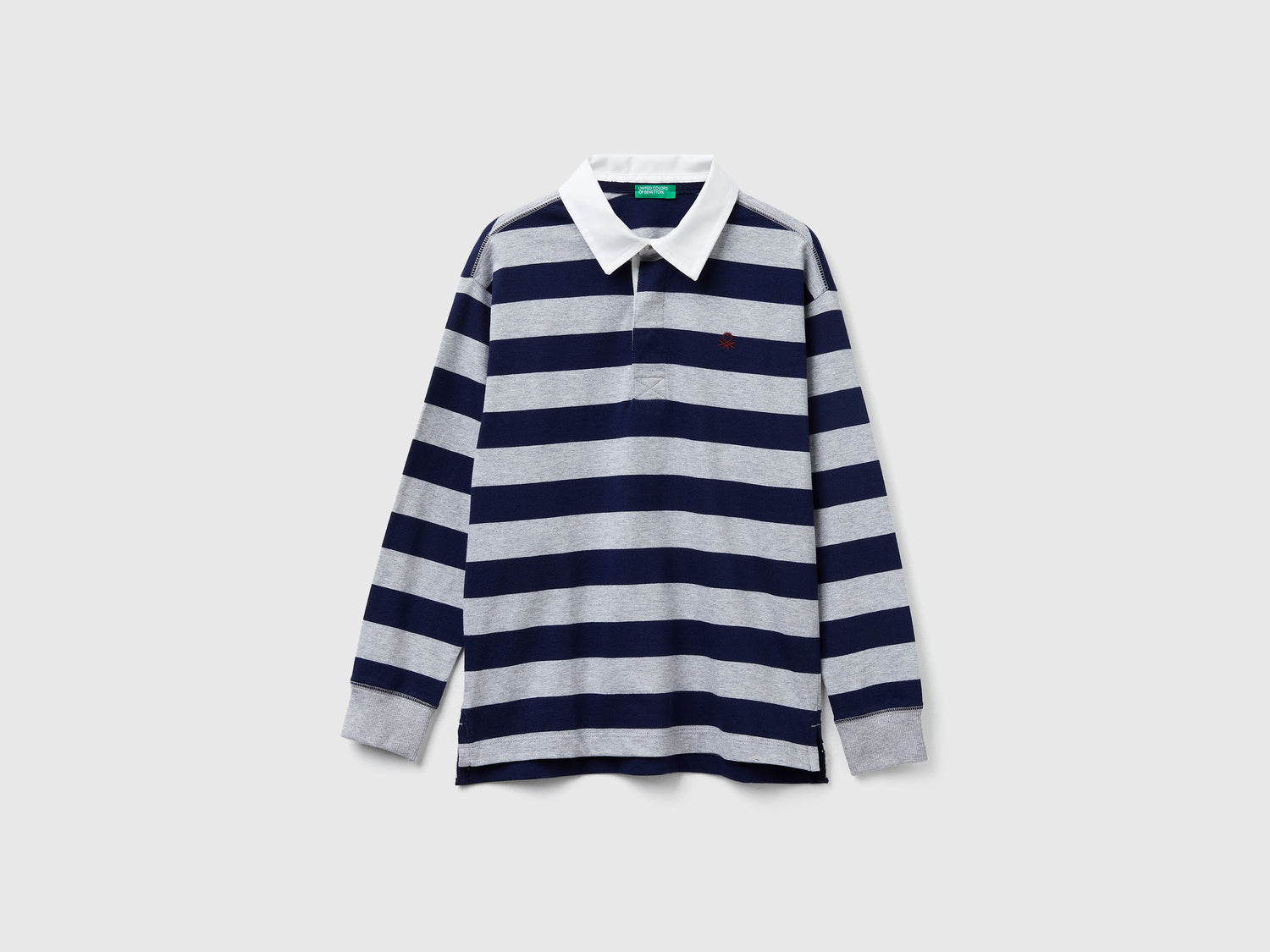 Polo a righe in cotone da bambino grigio | Benetton Outlet