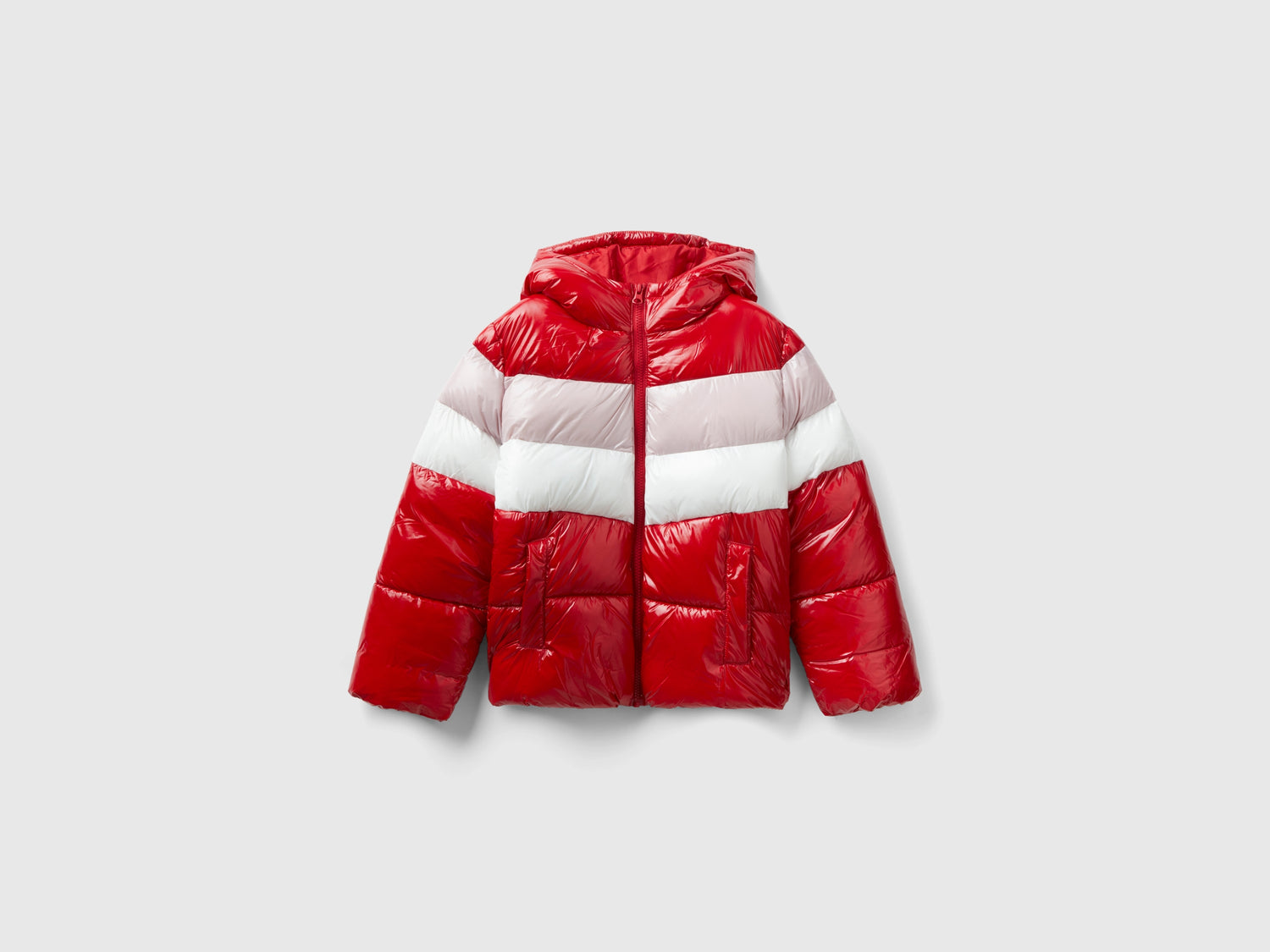 Giubbino imbottito color block da bambina rosso | Benetton Outlet