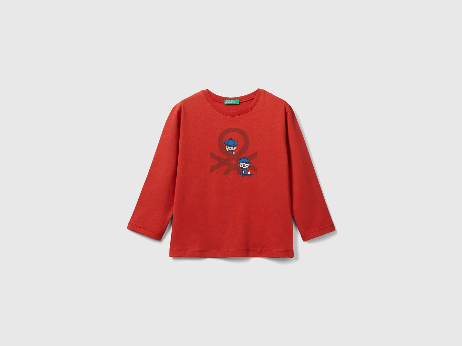 T-shirt manica lunga in cotone bio da bimbo rosso mattone | Benetton Outlet
